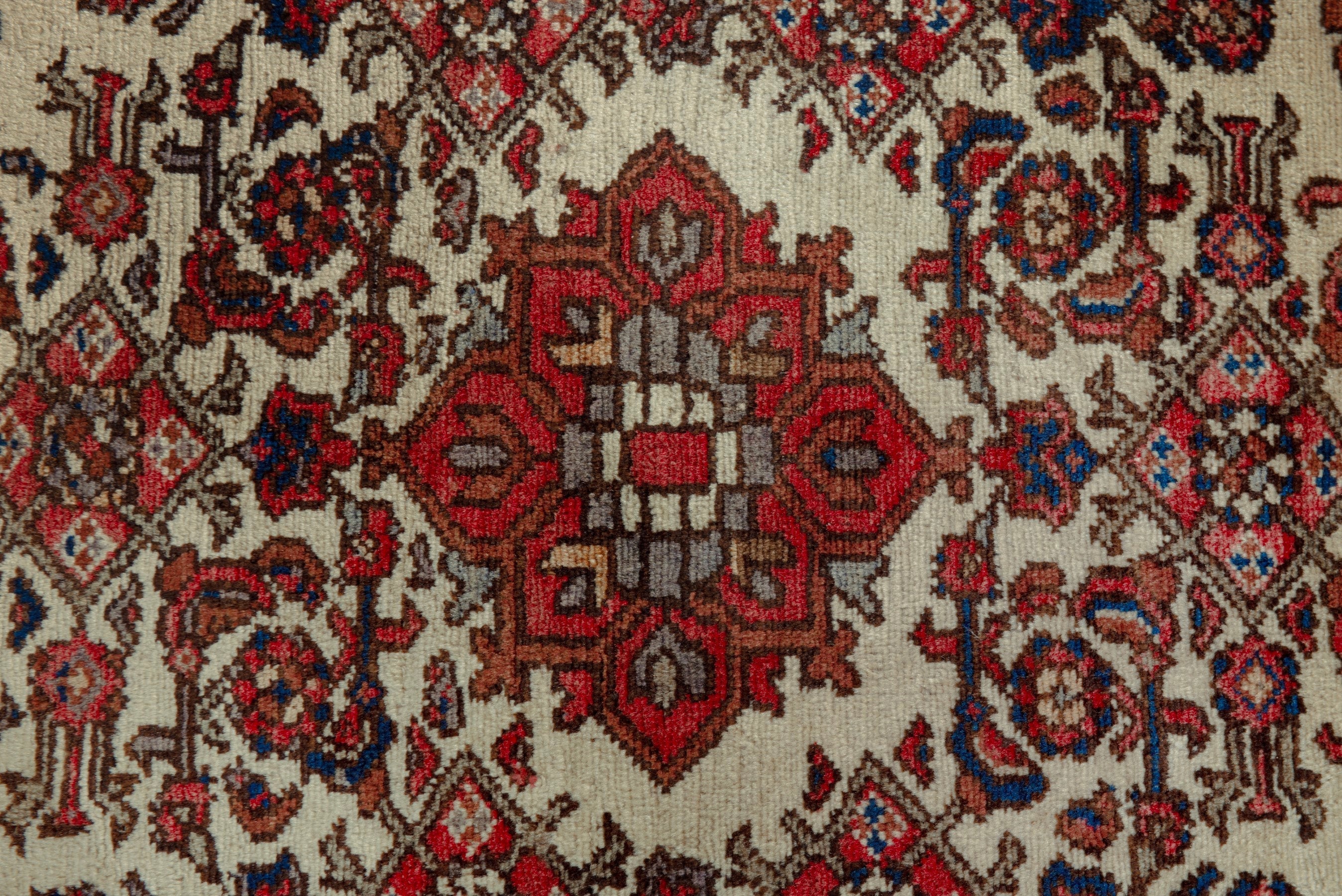 Persian Hamedan accent rug in cream and brick, view 6 of 7