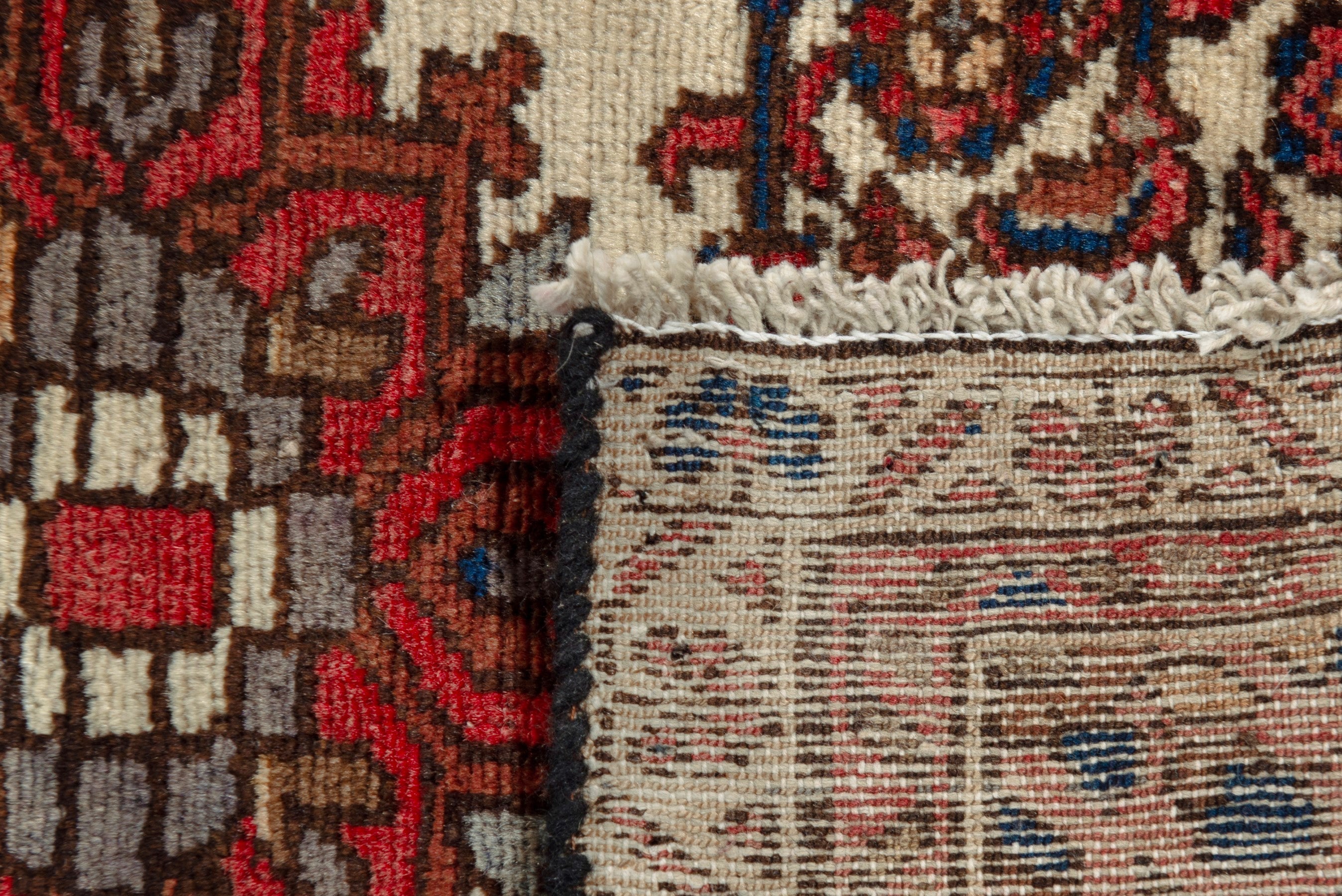 Persian Hamedan accent rug in cream and brick, view 7 of 7