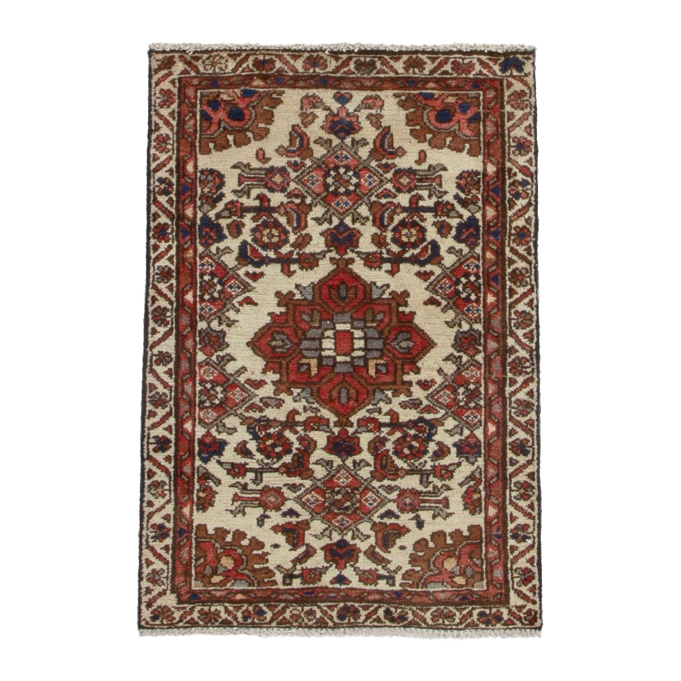 Persian Hamedan accent rug in cream and brick, 1'11" x 2'11"