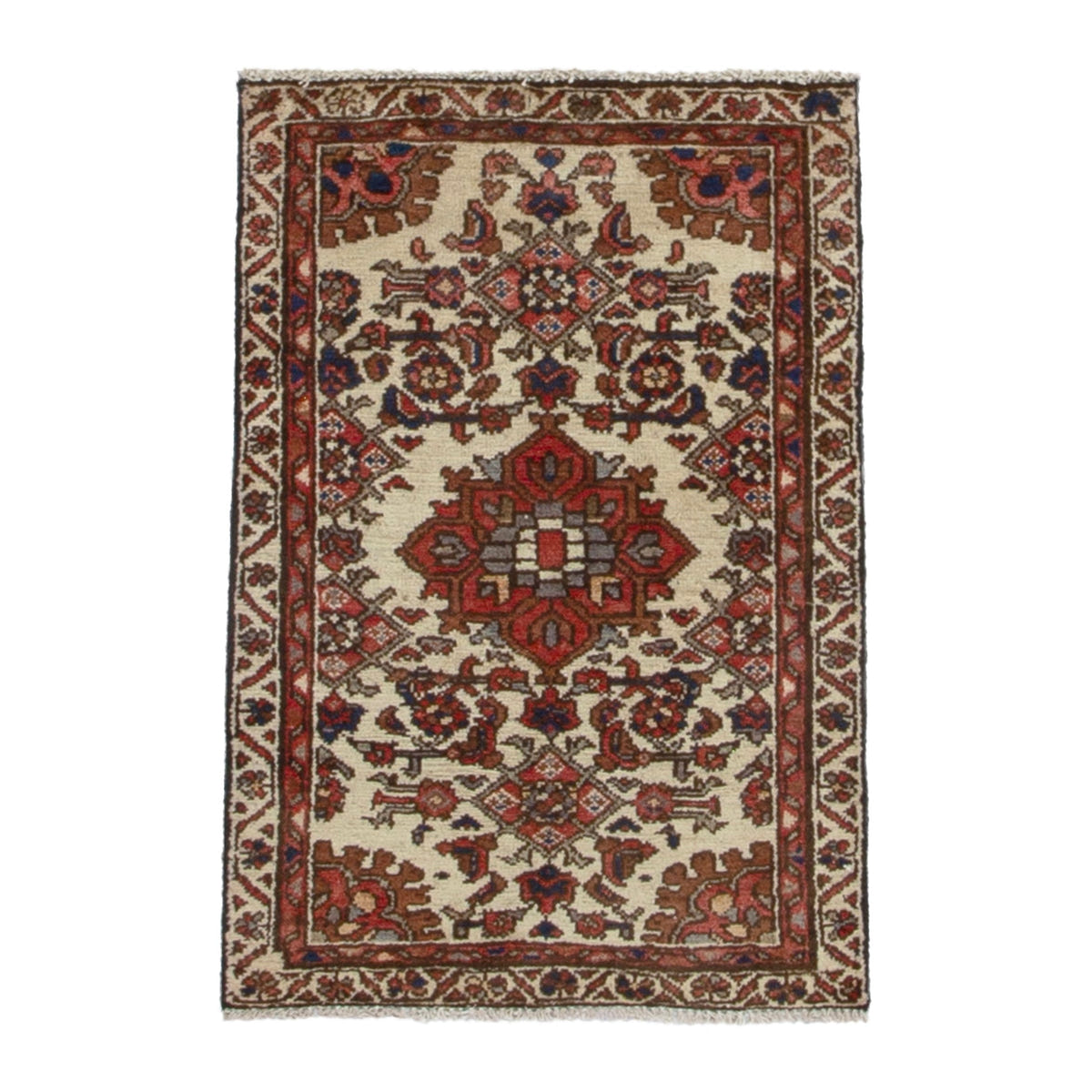 Persian Hamedan accent rug in cream and brick, 1'11" x 2'11"