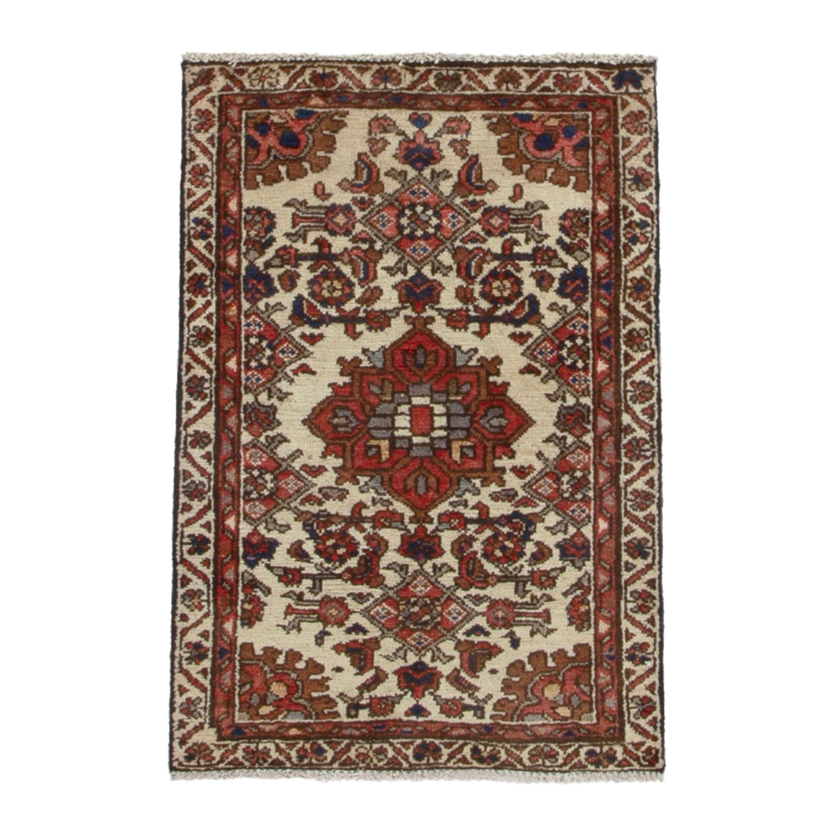 Persian Hamedan accent rug in cream and brick, 1'11" x 2'11"