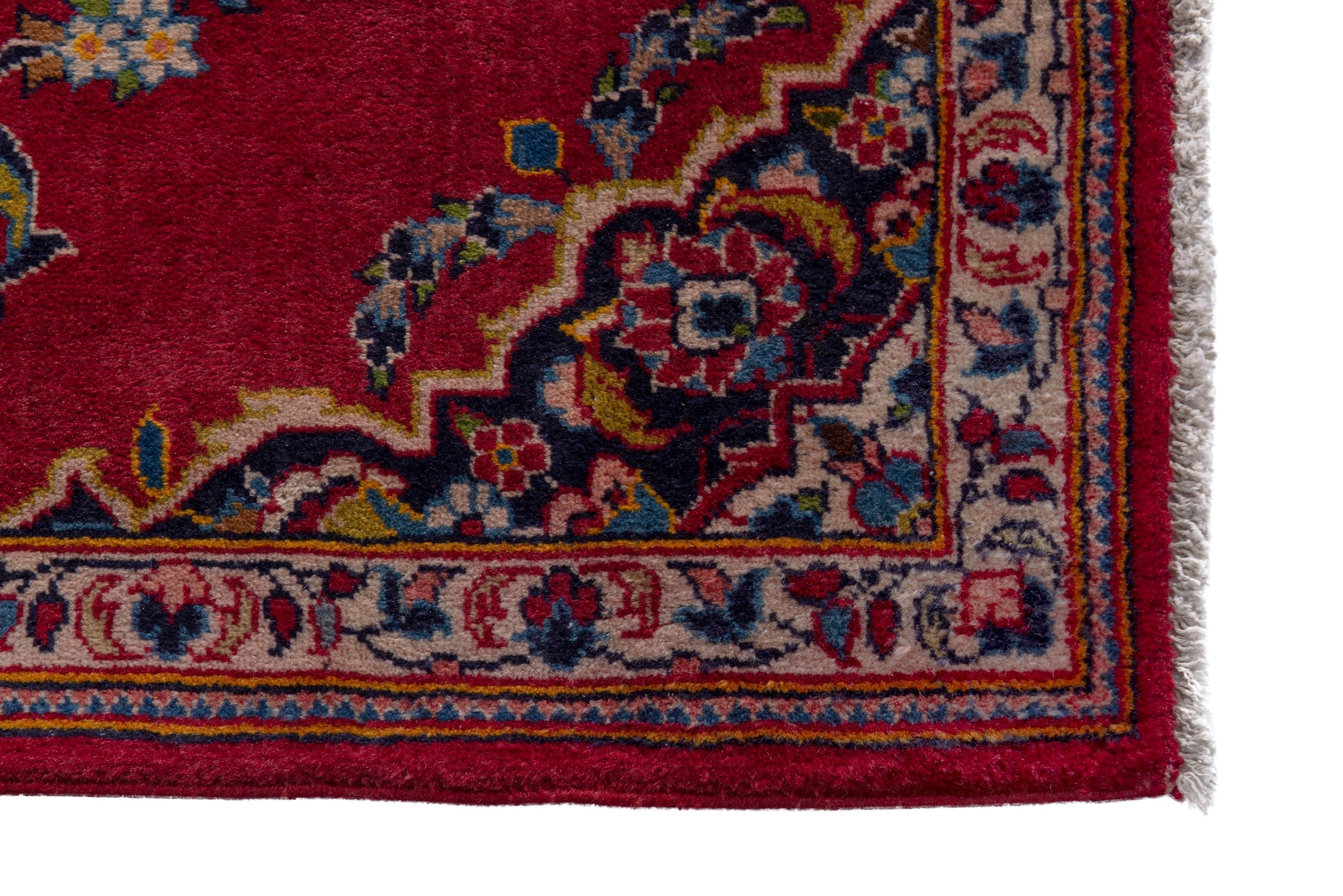 Persian Kashan accent rug in burgundy and navy, view 5 of 7