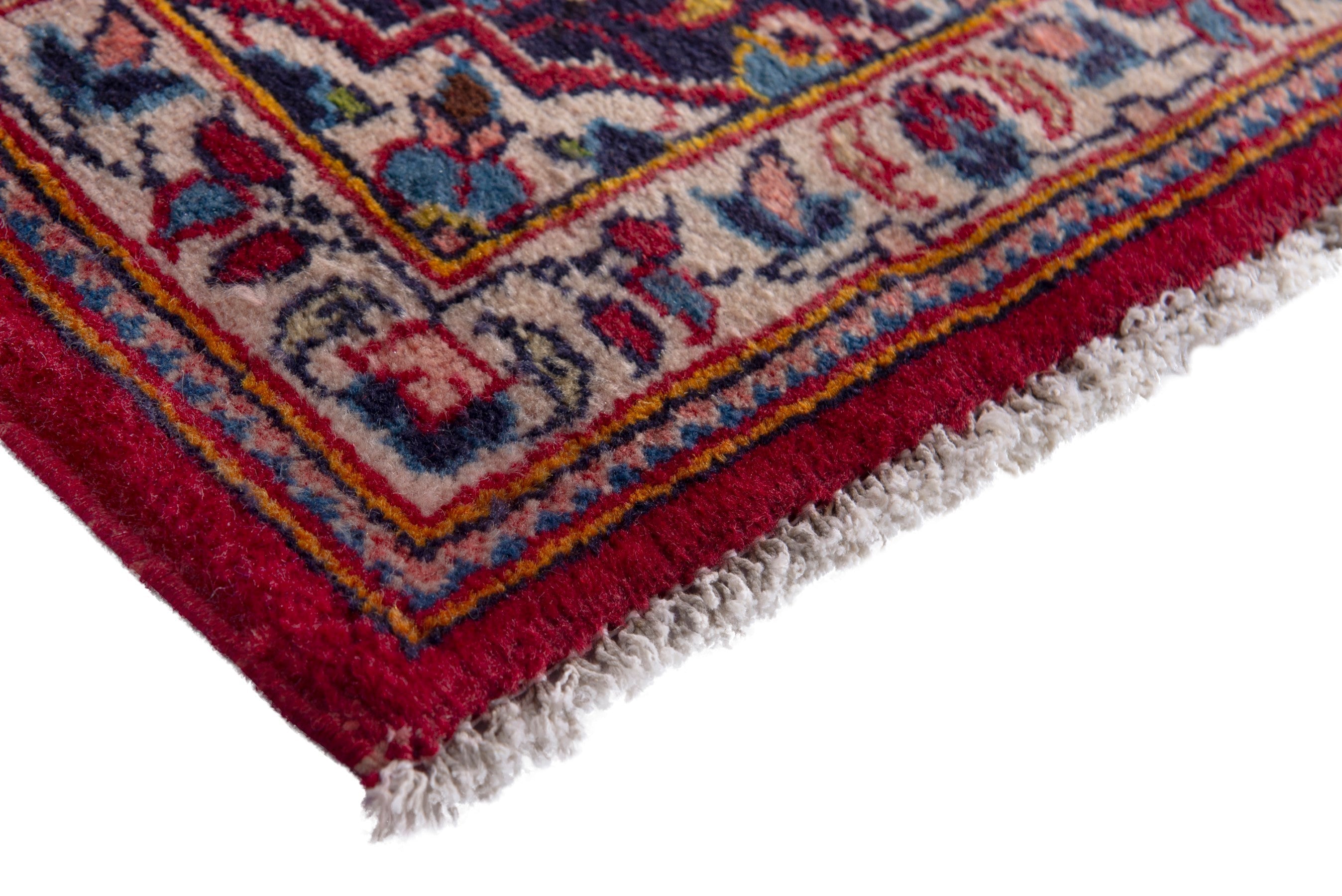 Persian Kashan accent rug in burgundy and navy, view 4 of 7