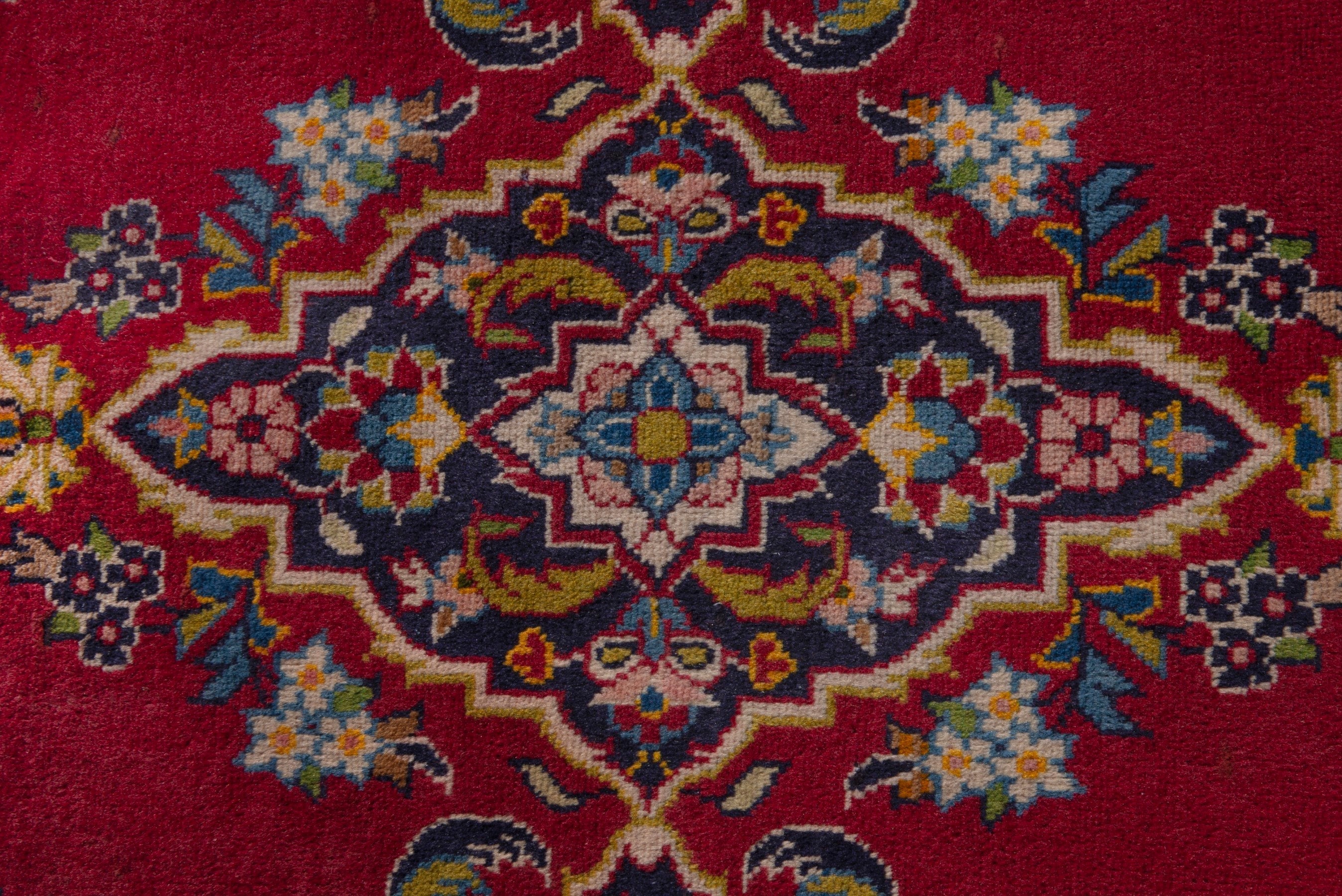 Persian Kashan accent rug in burgundy and navy, view 6 of 7