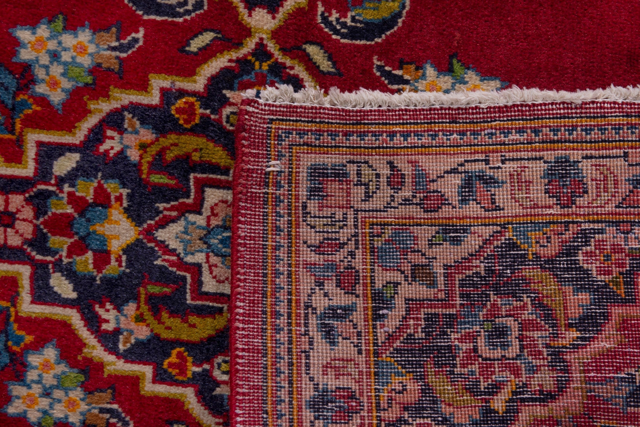 Persian Kashan accent rug in burgundy and navy, view 7 of 7