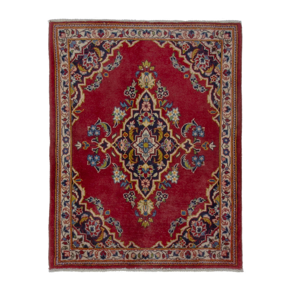 Persian Kashan accent rug in burgundy and navy, 2'8" x 3'7"