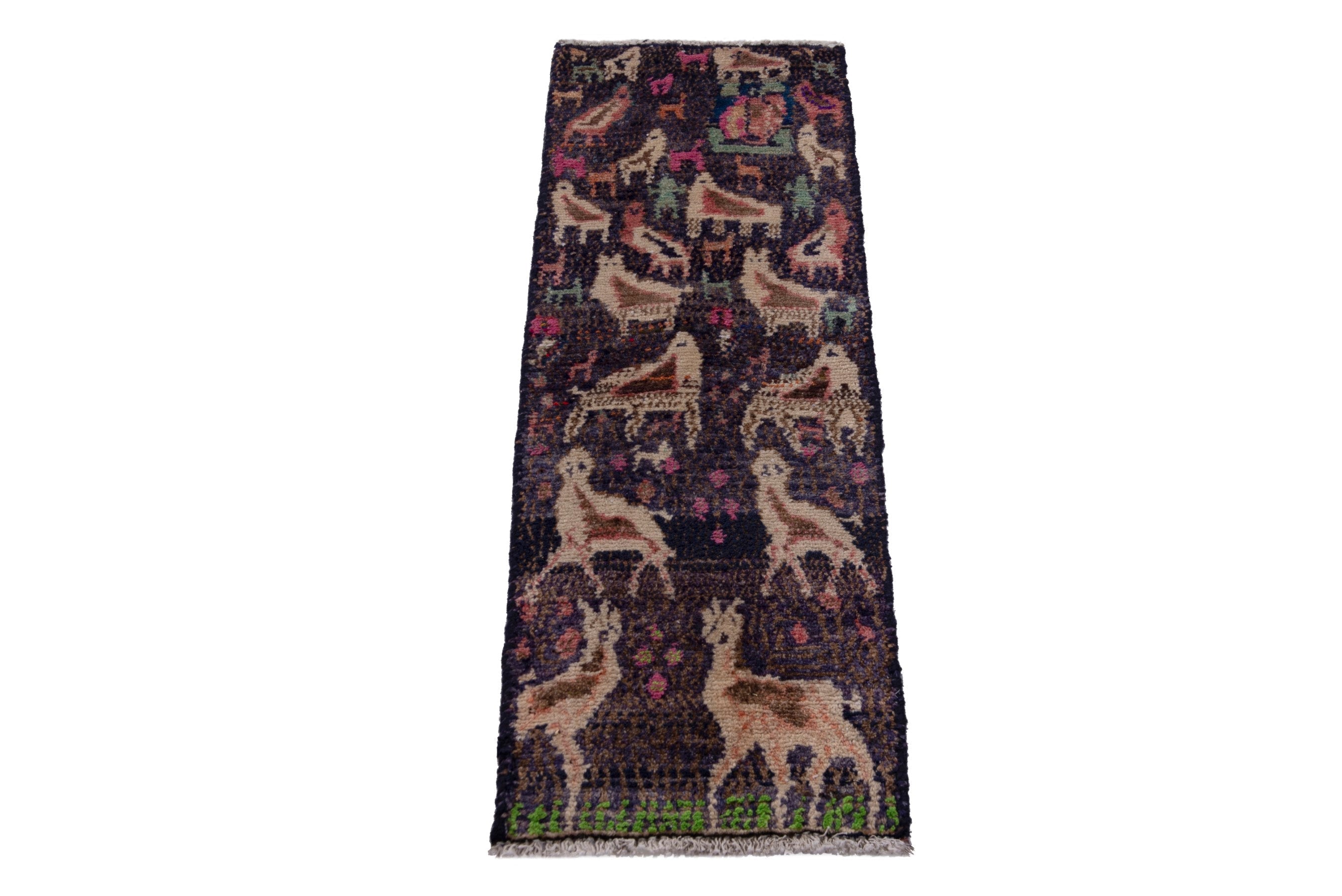Persian Hamedan accent rug in near-black and cream, view 2 of 7