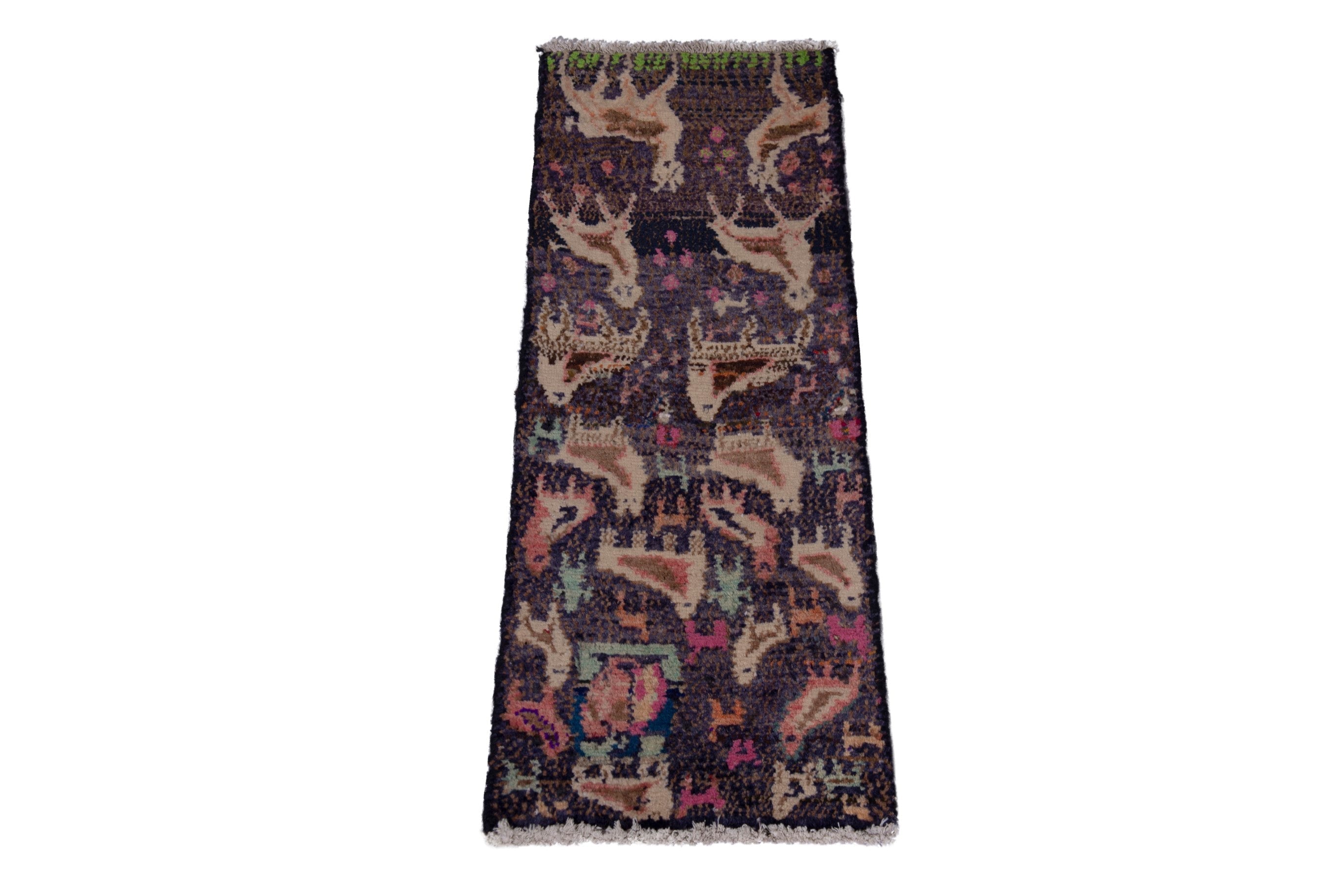 Persian Hamedan accent rug in near-black and cream, view 3 of 7