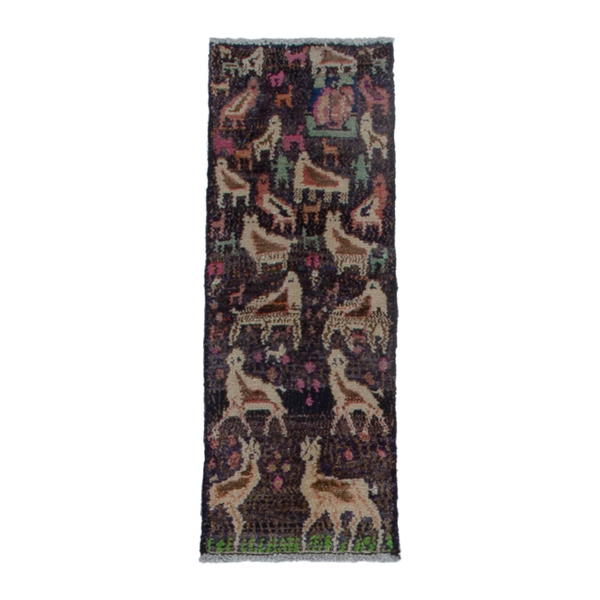 Persian Hamadan runner rug in near-black and cream, 1'1" x 2'11"