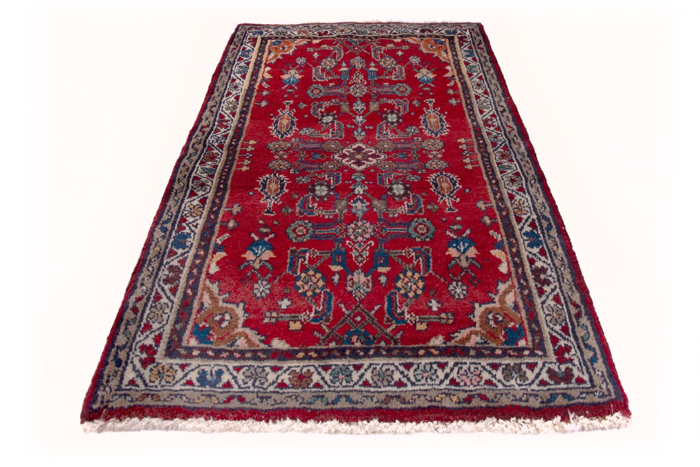 Persian Malayer accent rug in deep red and cream, view 3 of 7