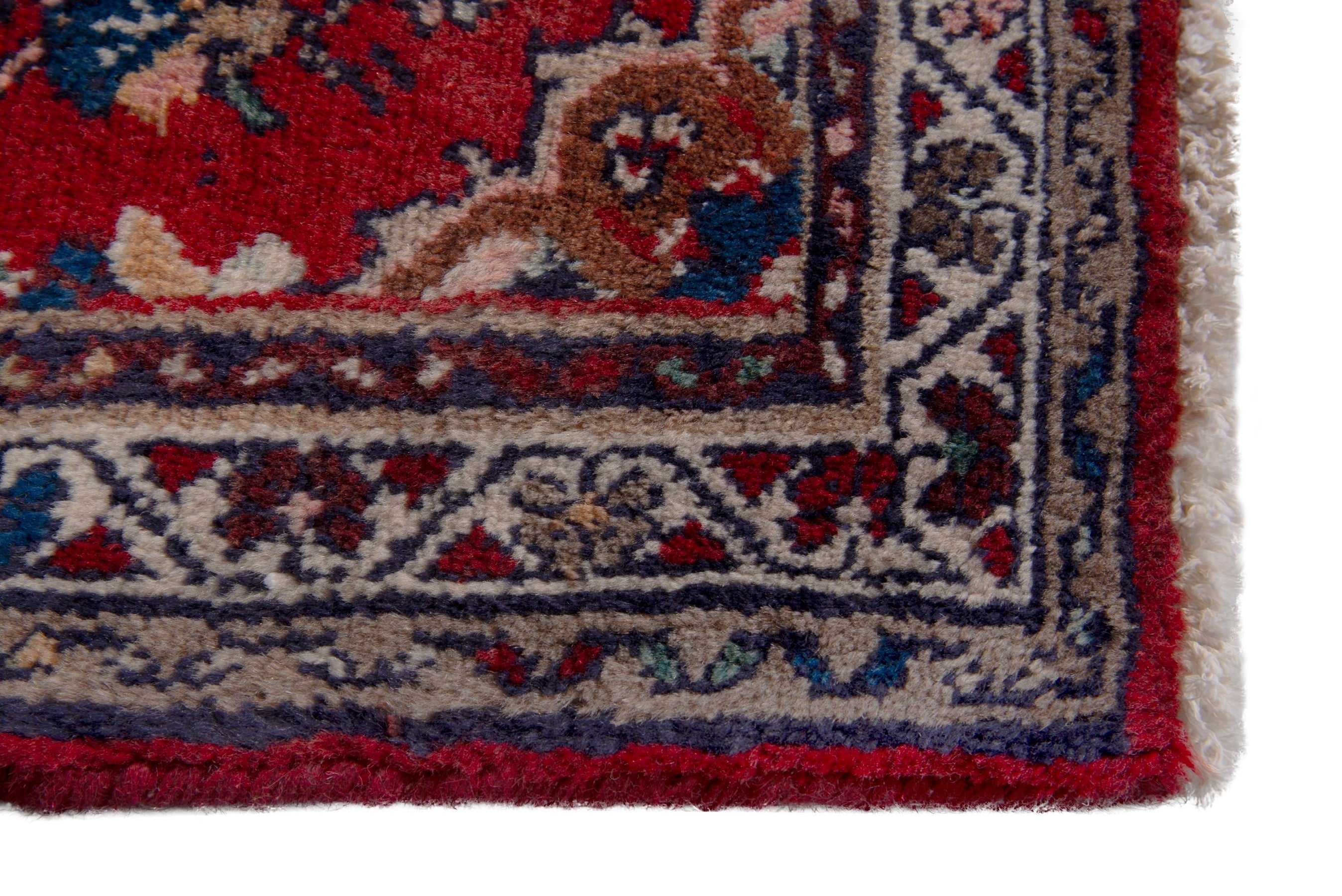 Persian Malayer accent rug in deep red and cream, view 5 of 7