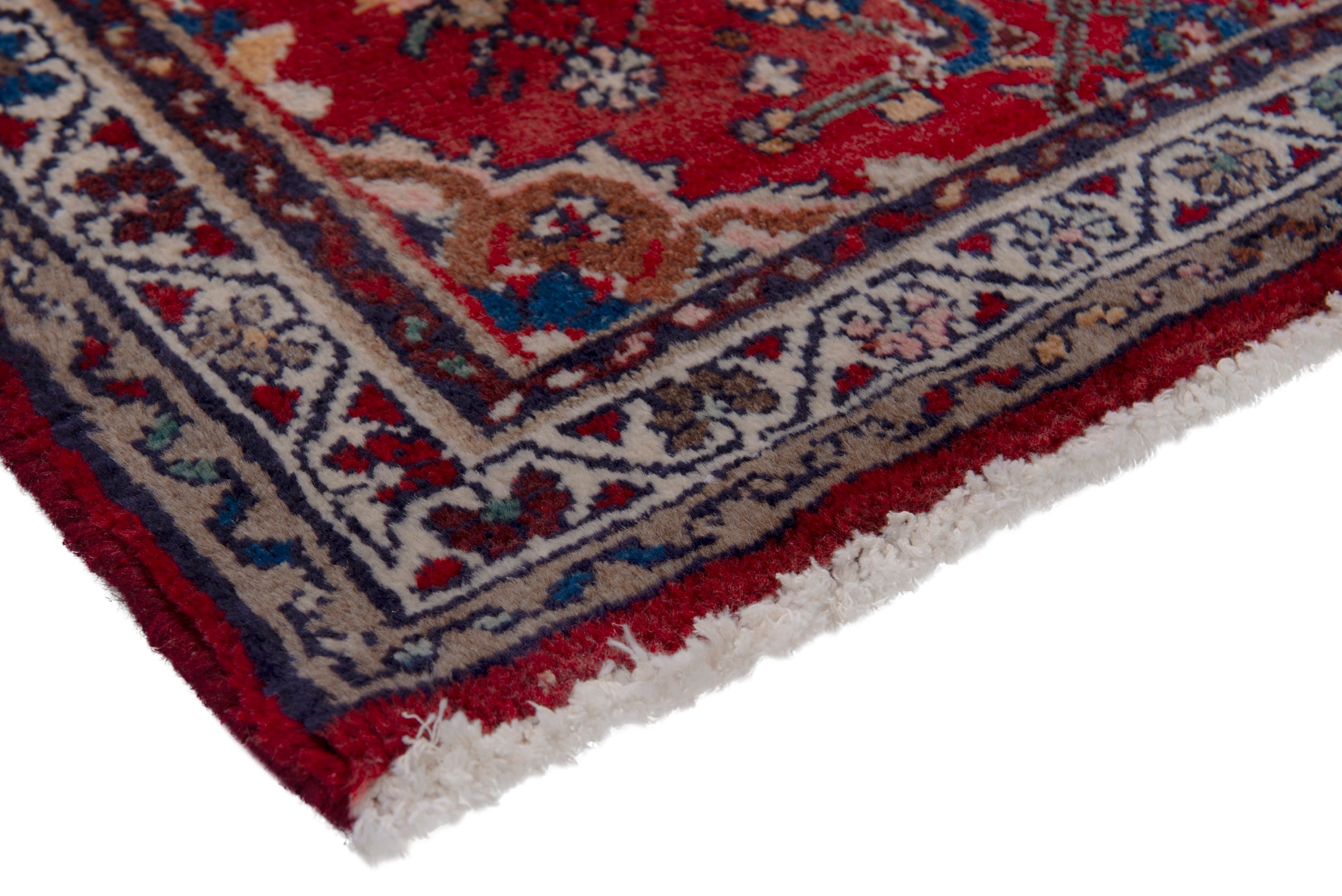 Persian Malayer accent rug in deep red and cream, view 4 of 7