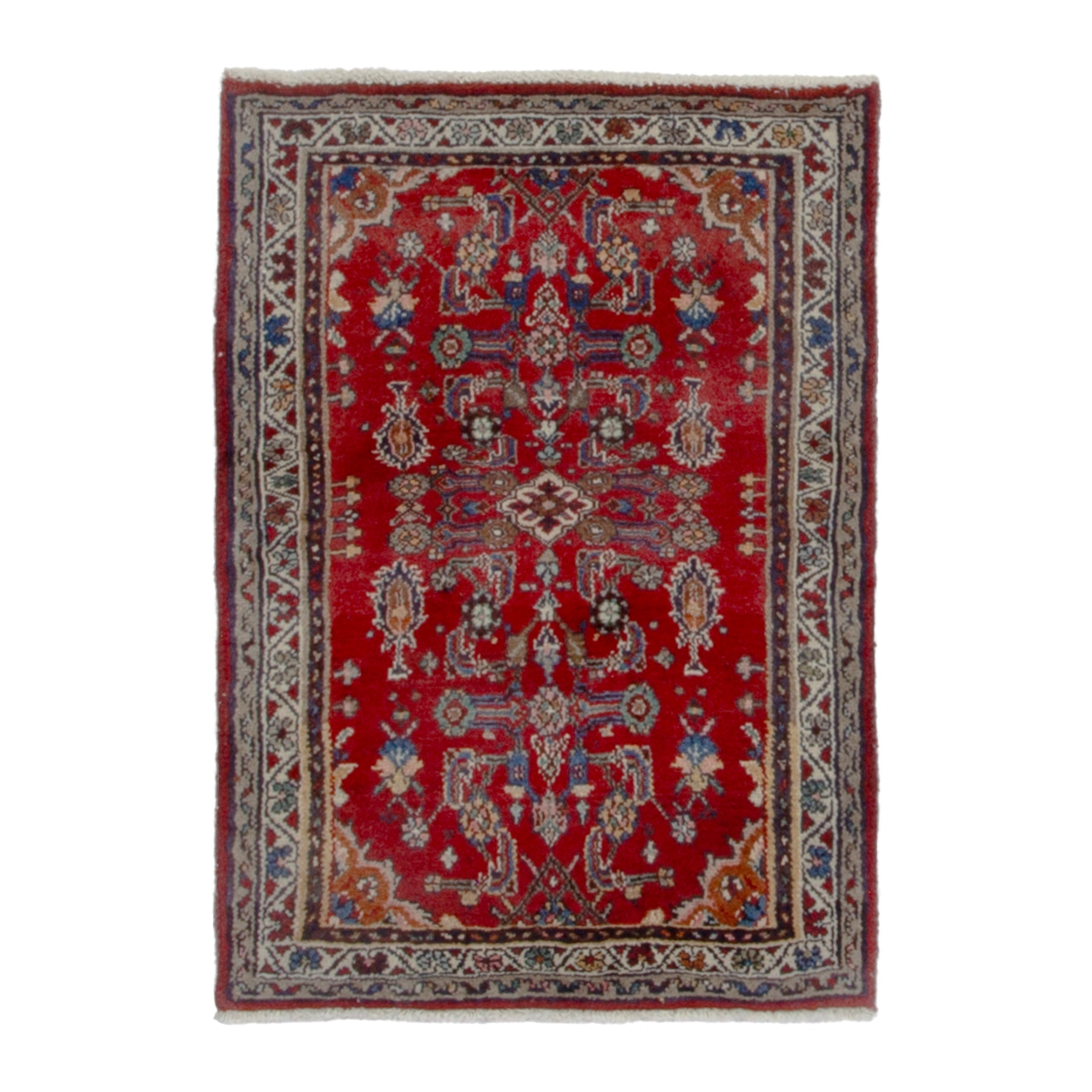 Persian Malayer accent rug in deep red and cream, 2'4" x 3'2"