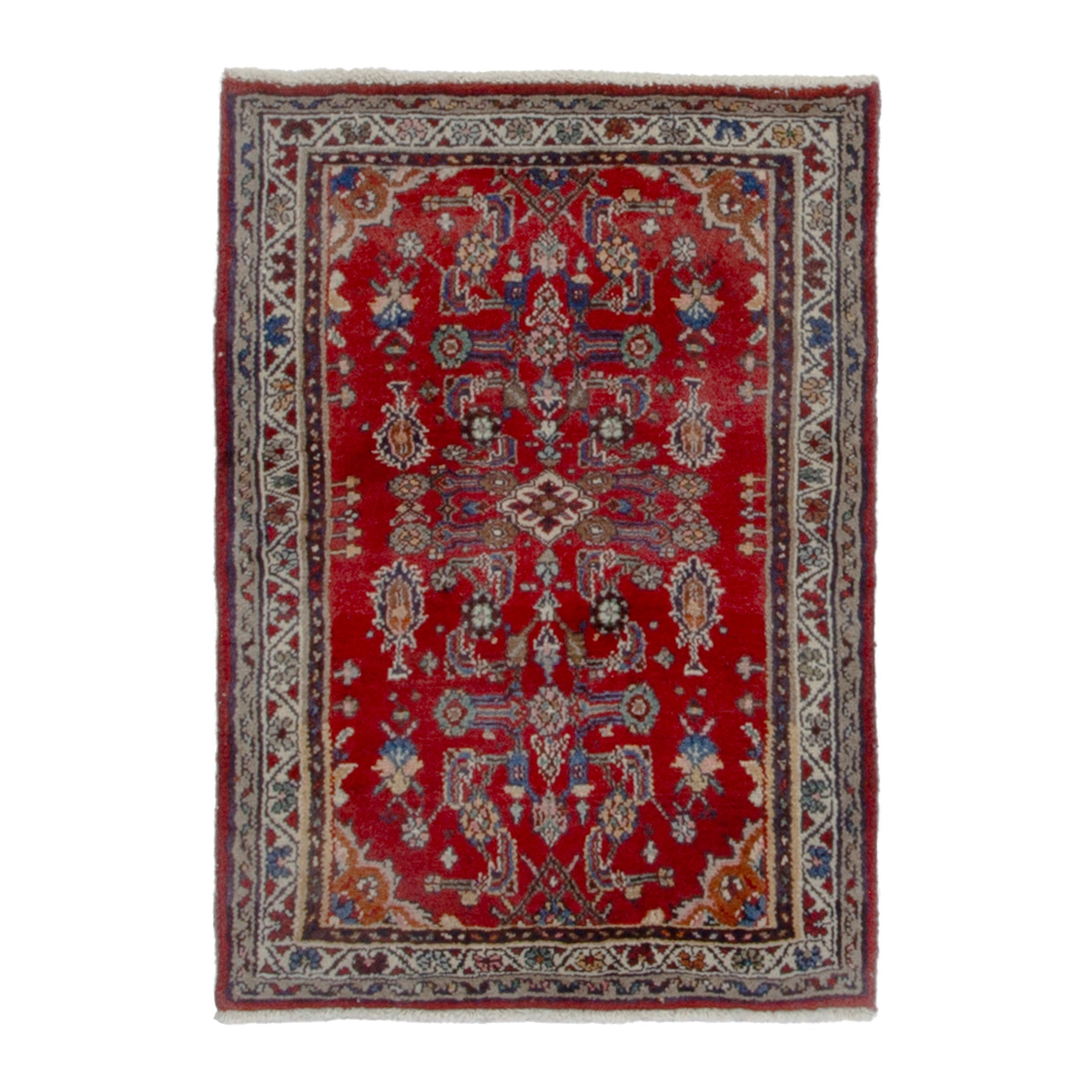 Persian Malayer accent rug in deep red and cream, 2'4" x 3'2"