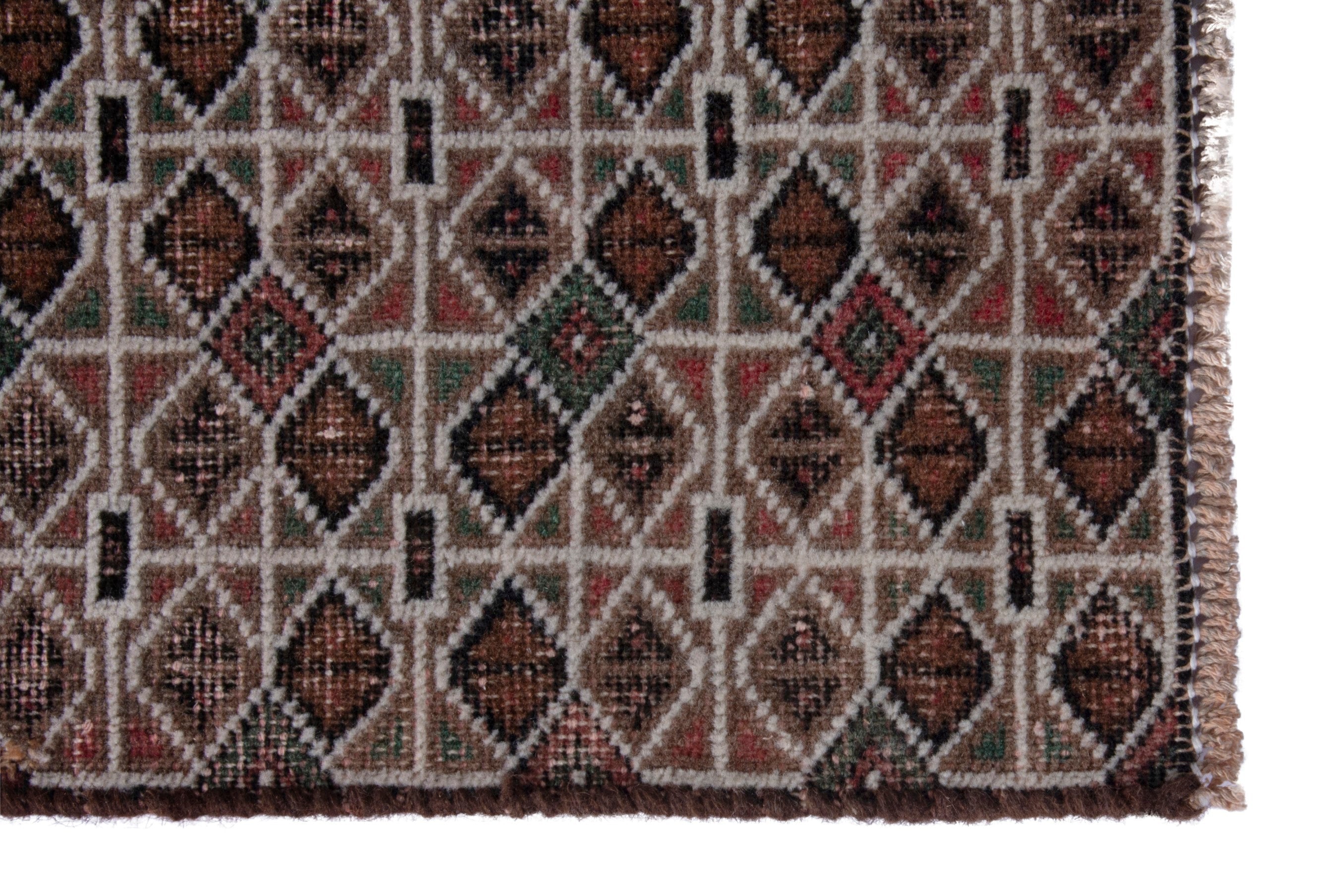 Persian Torkaman accent rug in taupe and stone, view 5 of 7