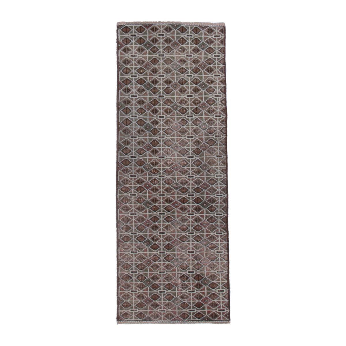 Persian Torkaman accent rug in taupe and stone, 1'4" x 3'8"