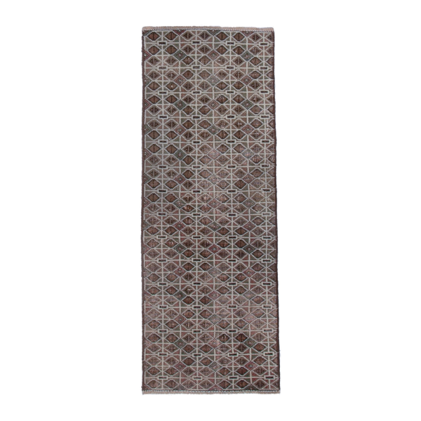 Persian Torkaman runner rug in taupe and stone, 1'4" x 3'8"