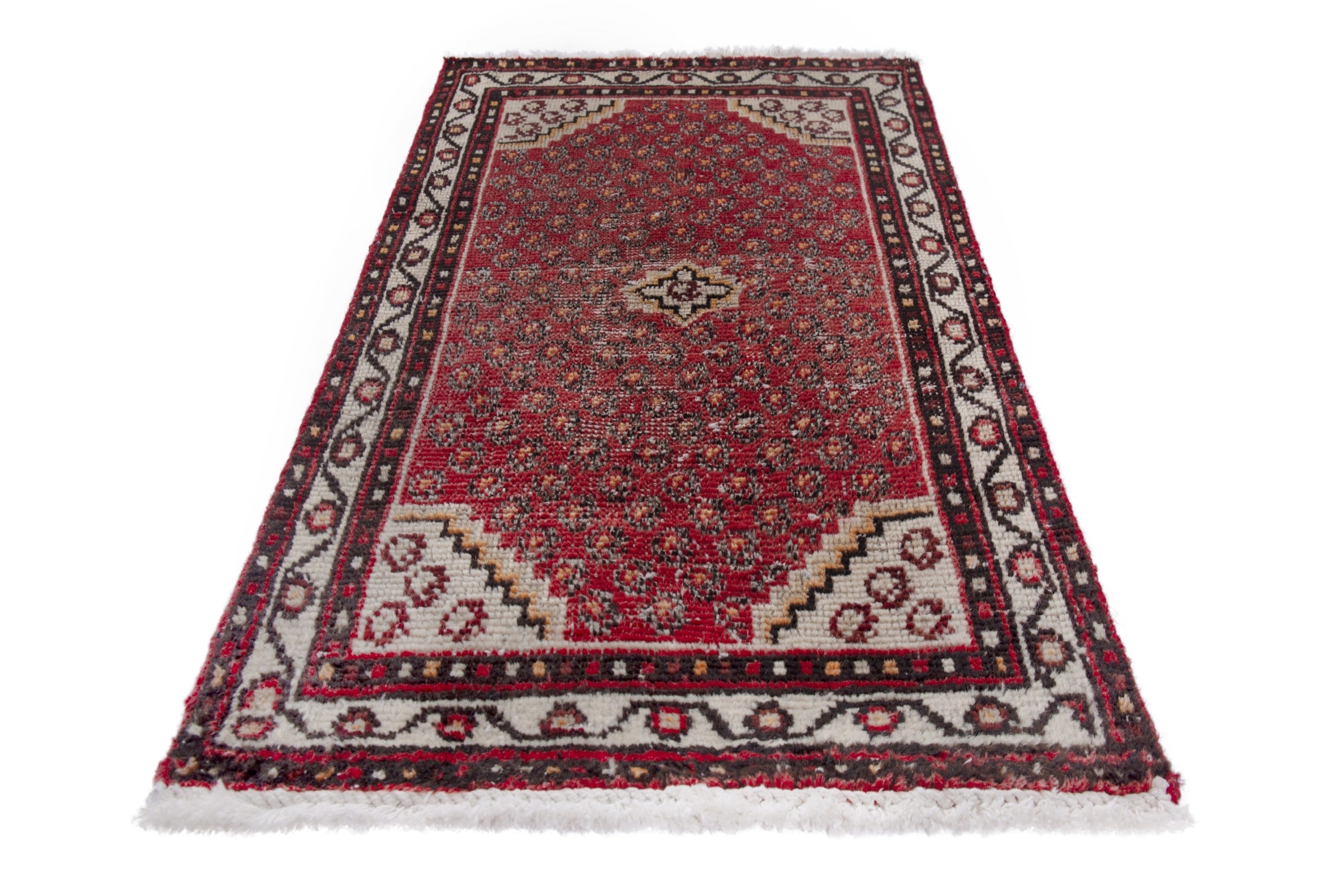 Persian Ferdos accent rug in deep red and cream, view 2 of 7