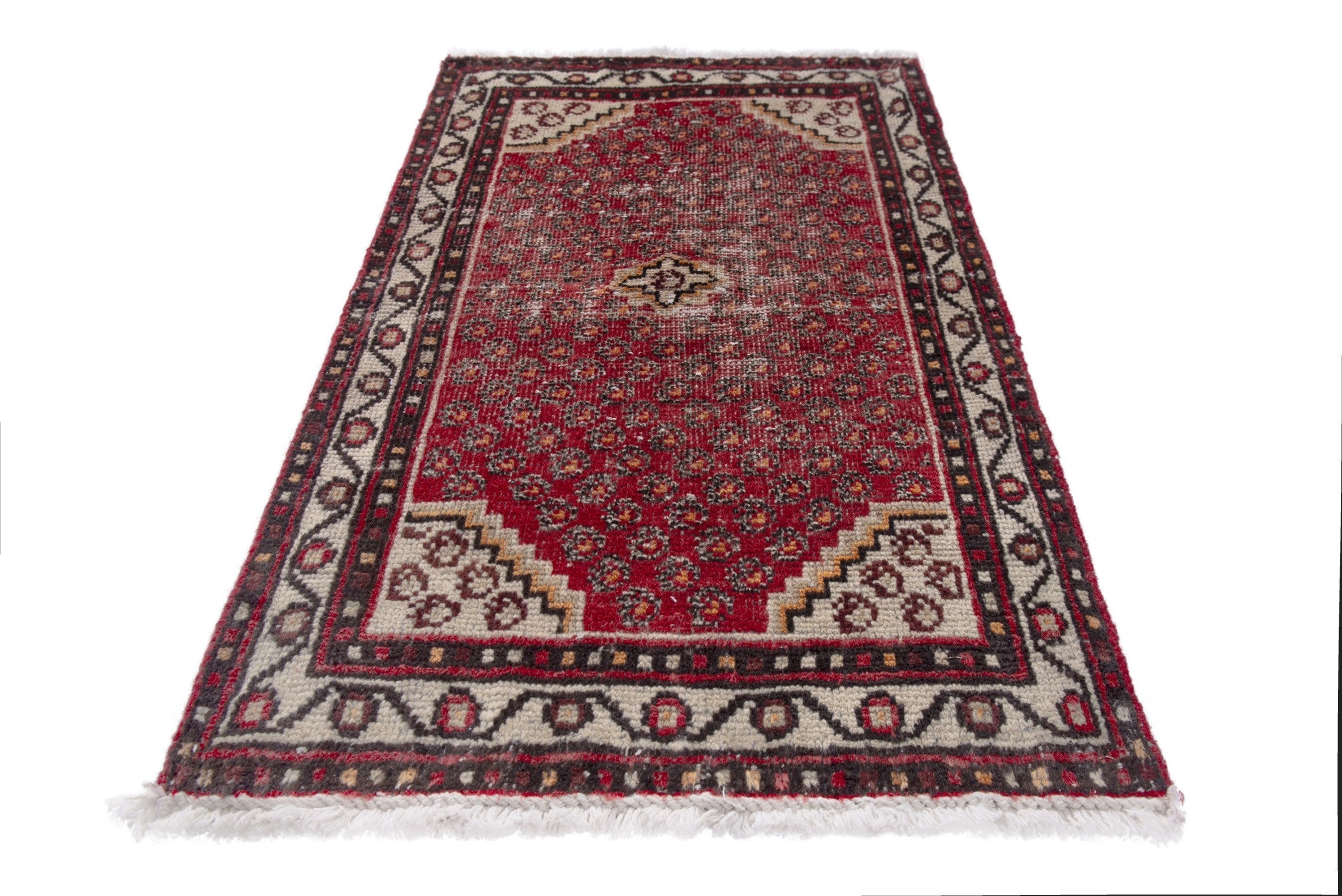 Persian Ferdos accent rug in deep red and cream, view 3 of 7