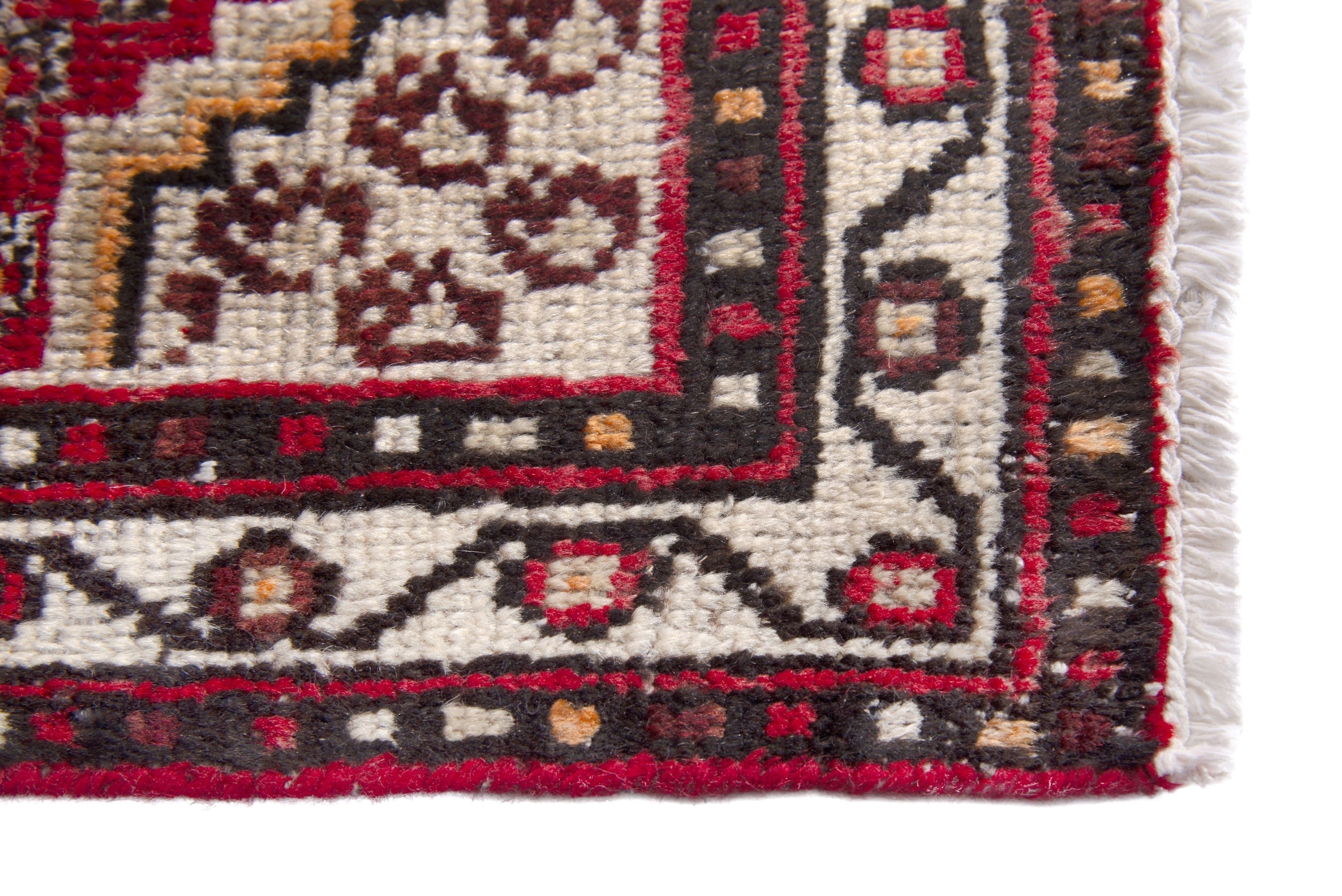 Persian Ferdos accent rug in deep red and cream, view 5 of 7