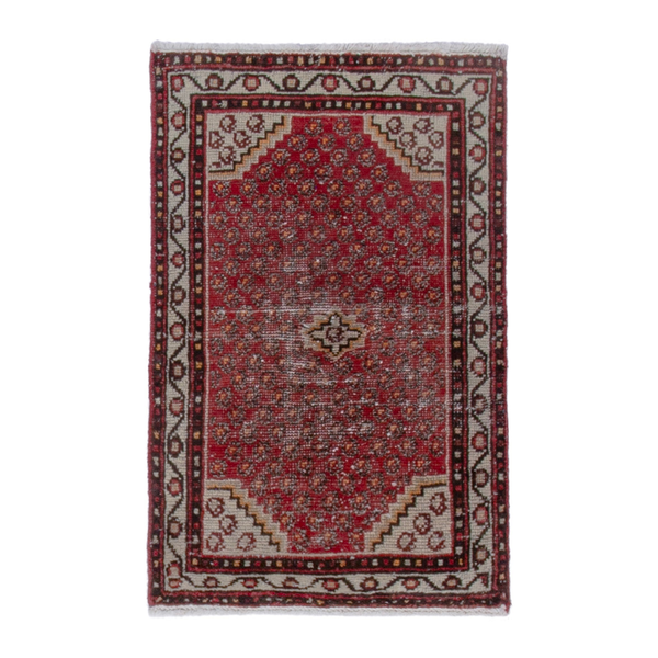 Persian Ferdos accent rug in deep red and cream, 2' x 3'3"
