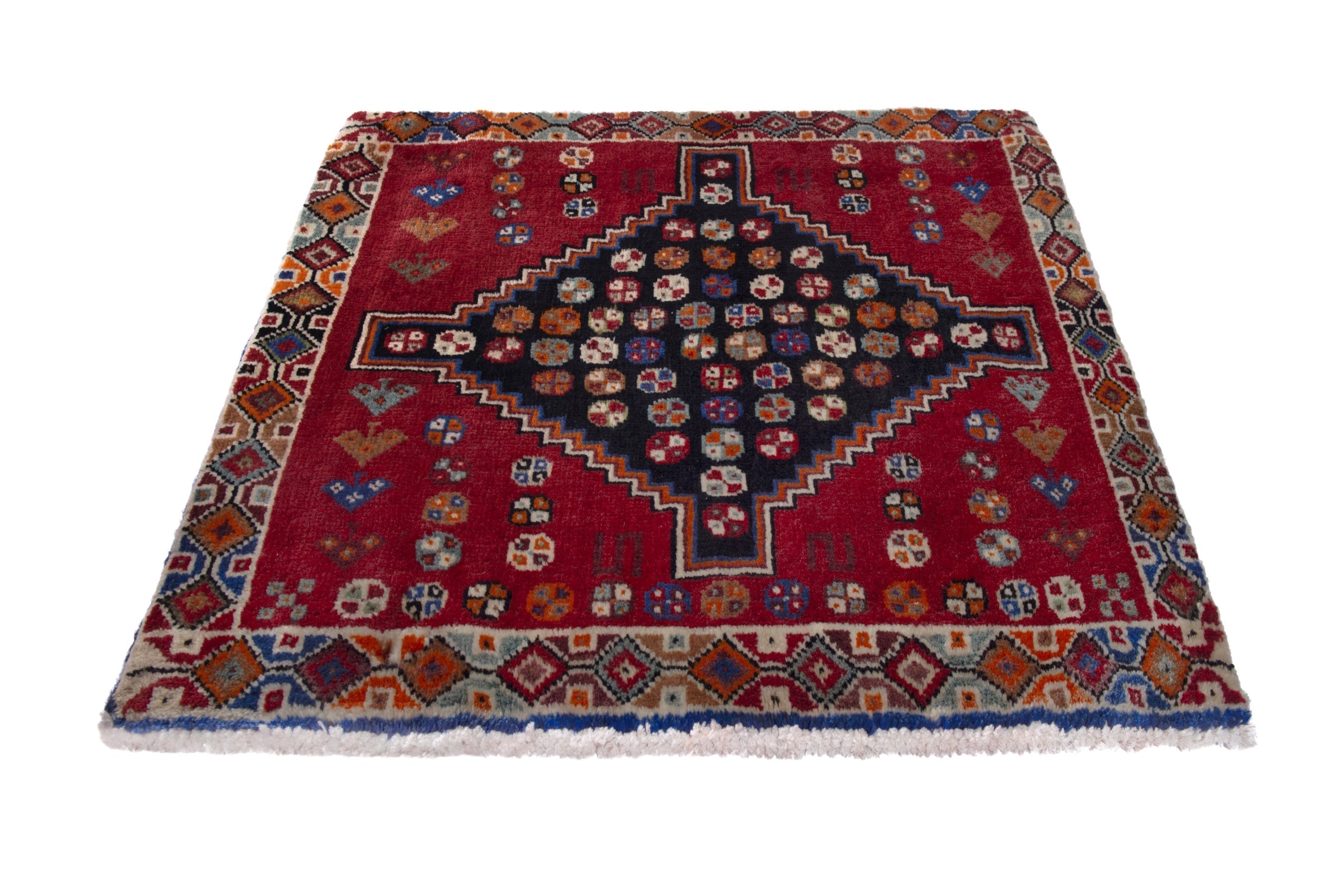 Persian Shiraz accent rug in deep red and dark brown, view 3 of 7