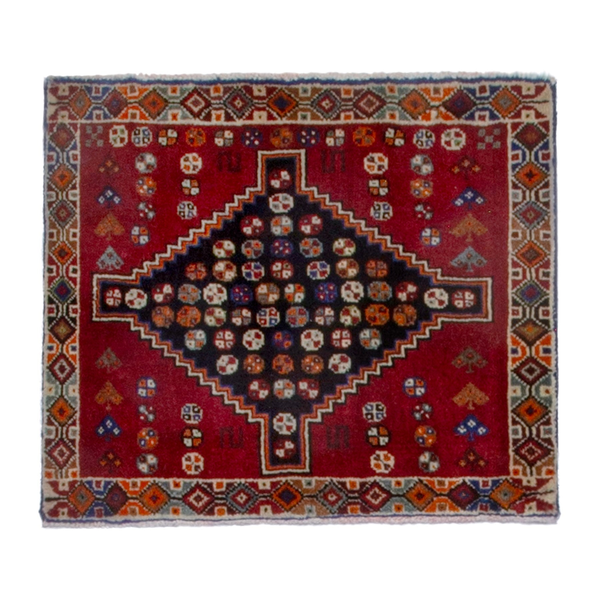 Persian Shiraz accent rug in deep red and dark brown, 2'4" x 2'