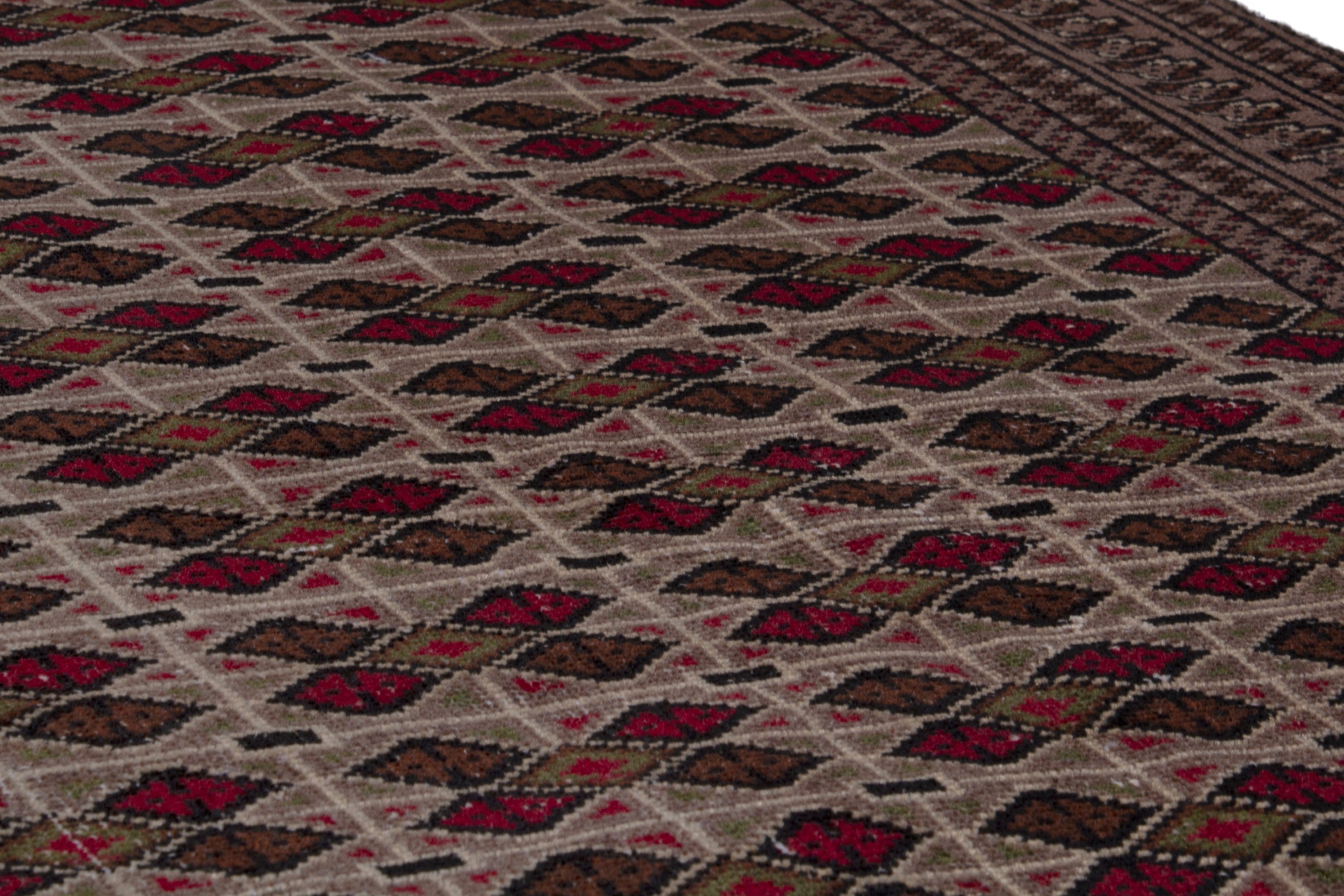Persian Torkaman accent rug in cream and burgundy, view 10 of 17