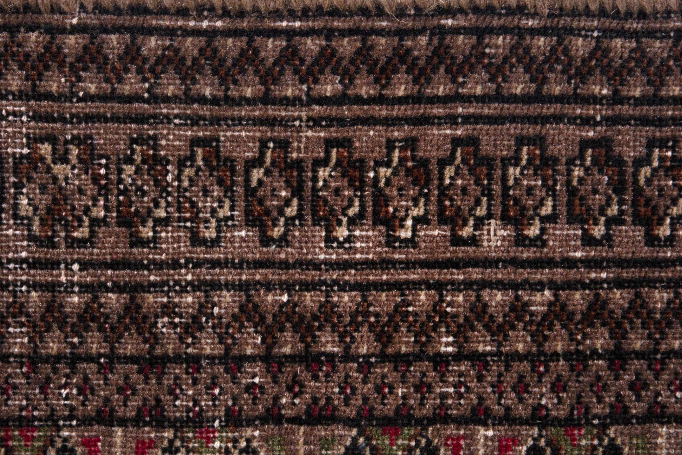 Persian Torkaman accent rug in cream and burgundy, view 13 of 17