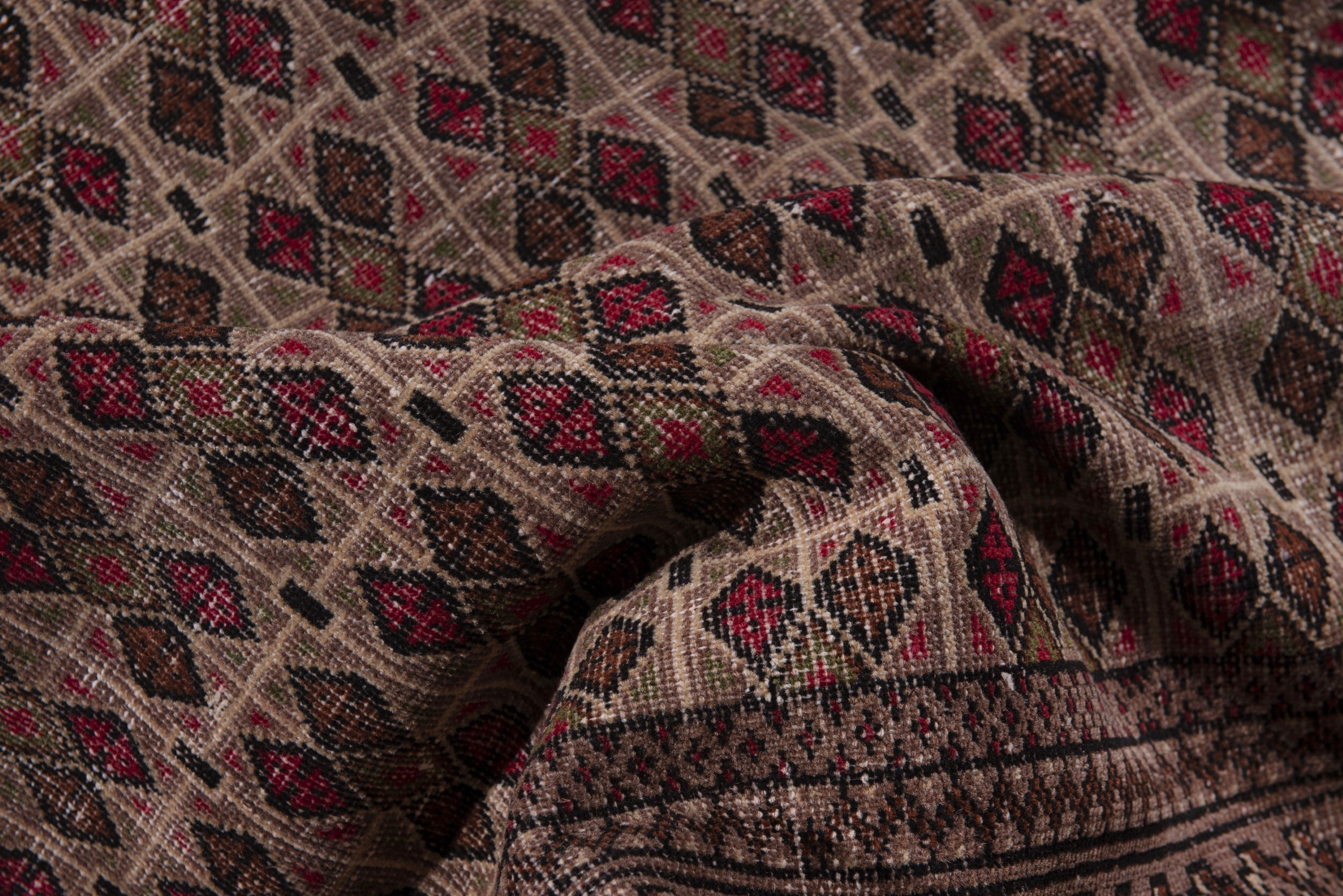 Persian Torkaman accent rug in cream and burgundy, view 15 of 17