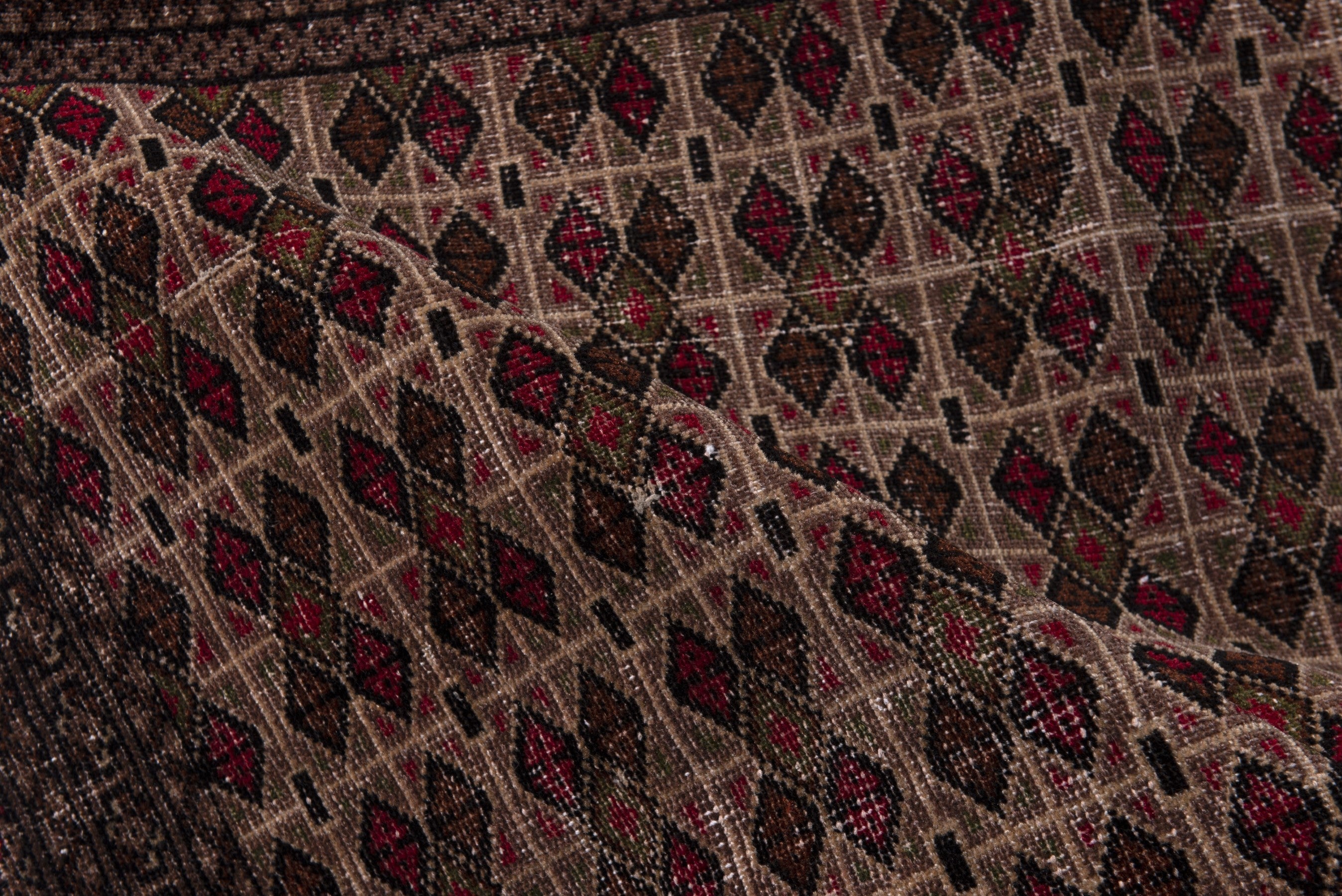 Persian Torkaman accent rug in cream and burgundy, view 16 of 17