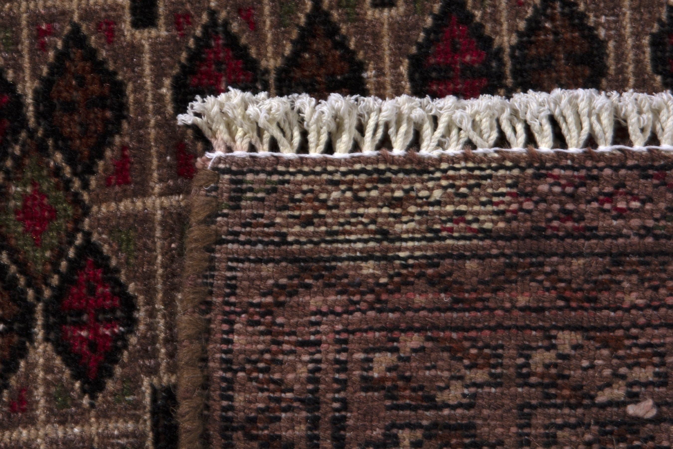 Persian Torkaman accent rug in cream and burgundy, view 17 of 17