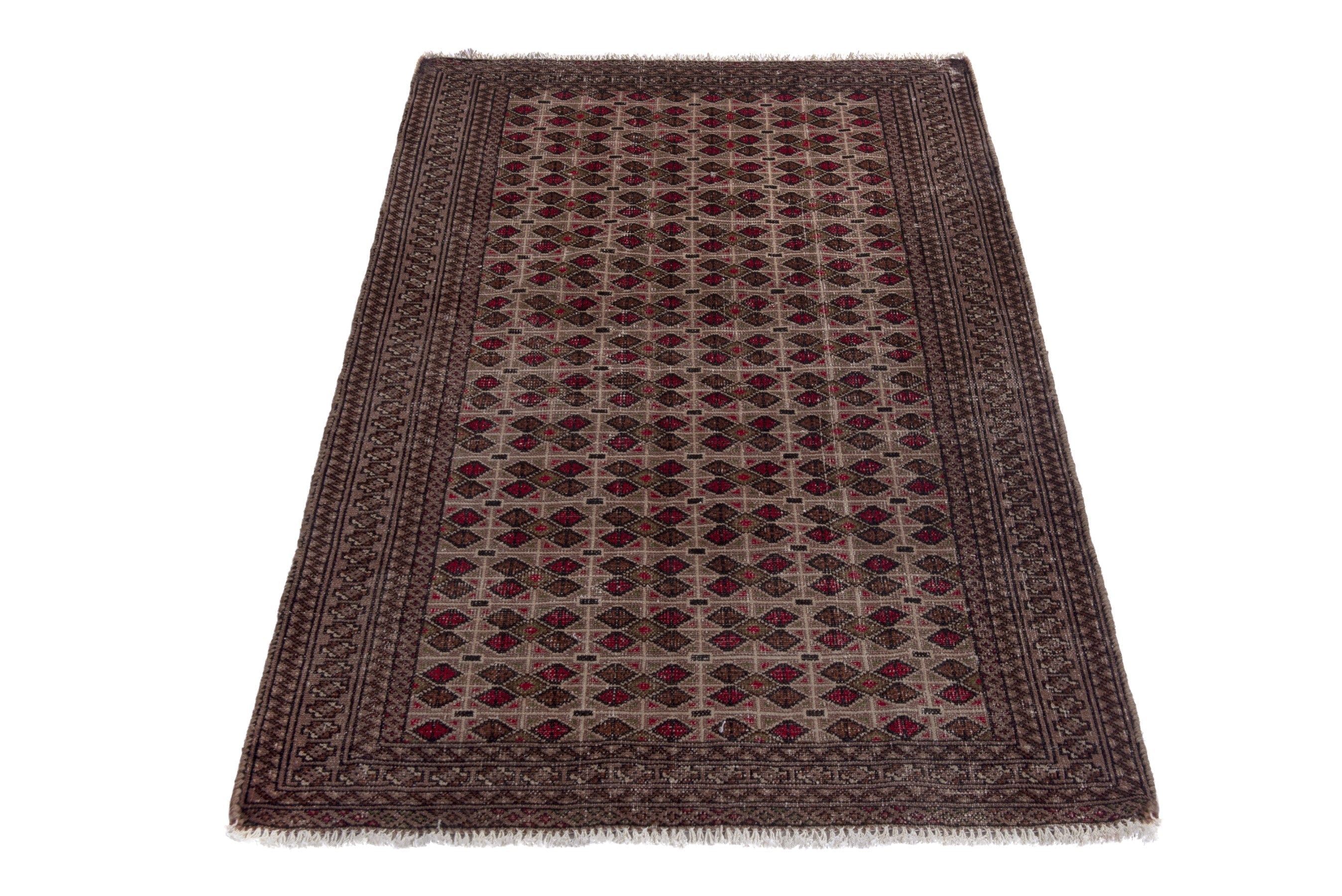 Persian Torkaman accent rug in cream and burgundy, view 2 of 17