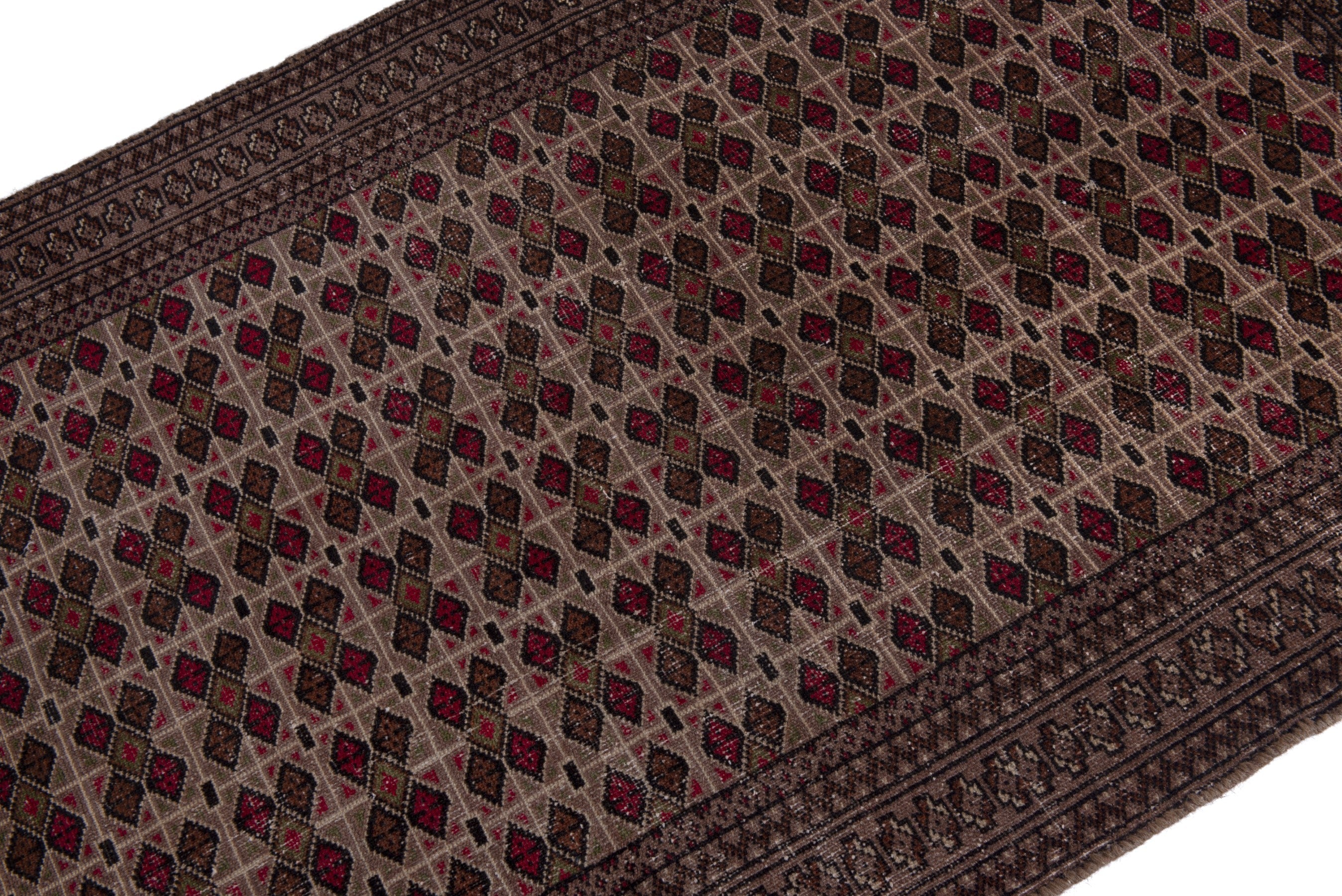 Persian Torkaman accent rug in cream and burgundy, view 6 of 17