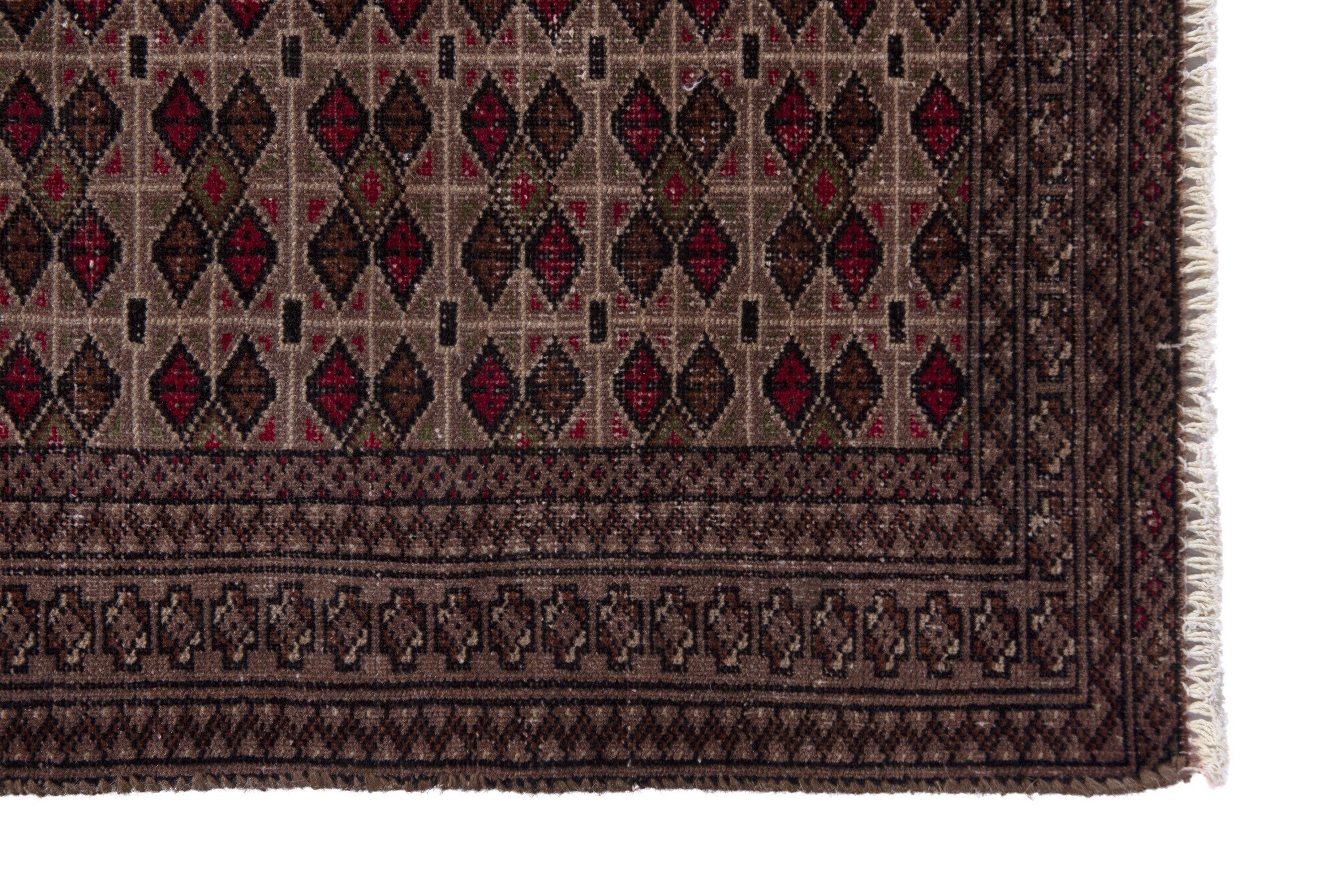 Persian Torkaman accent rug in cream and burgundy, view 5 of 17