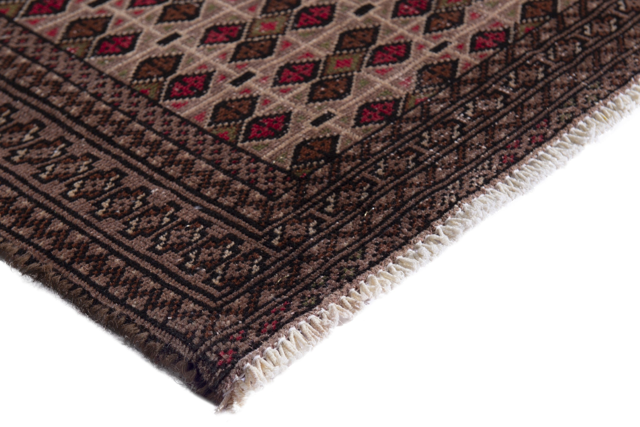 Persian Torkaman accent rug in cream and burgundy, view 4 of 17