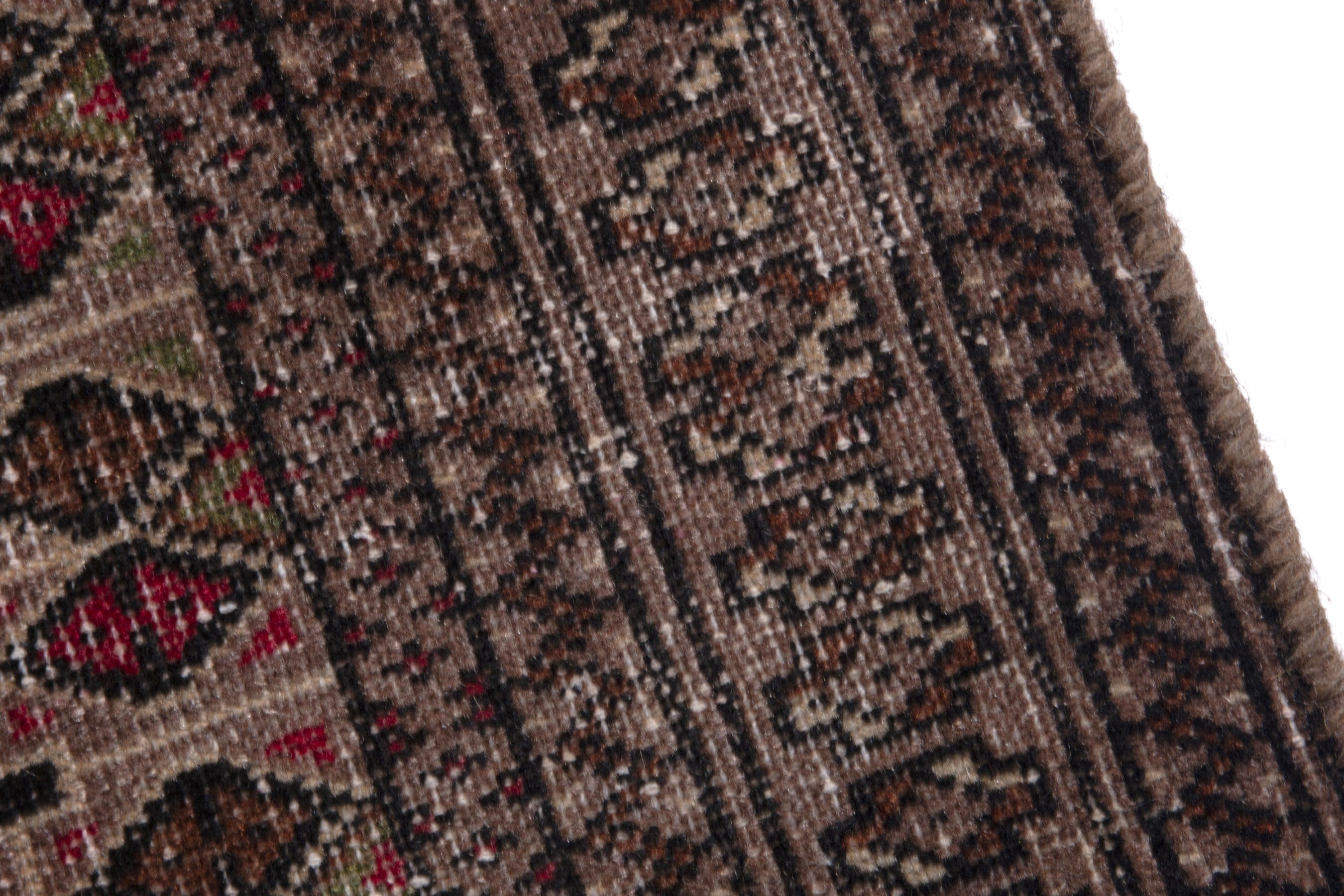 Persian Torkaman accent rug in cream and burgundy, view 7 of 17