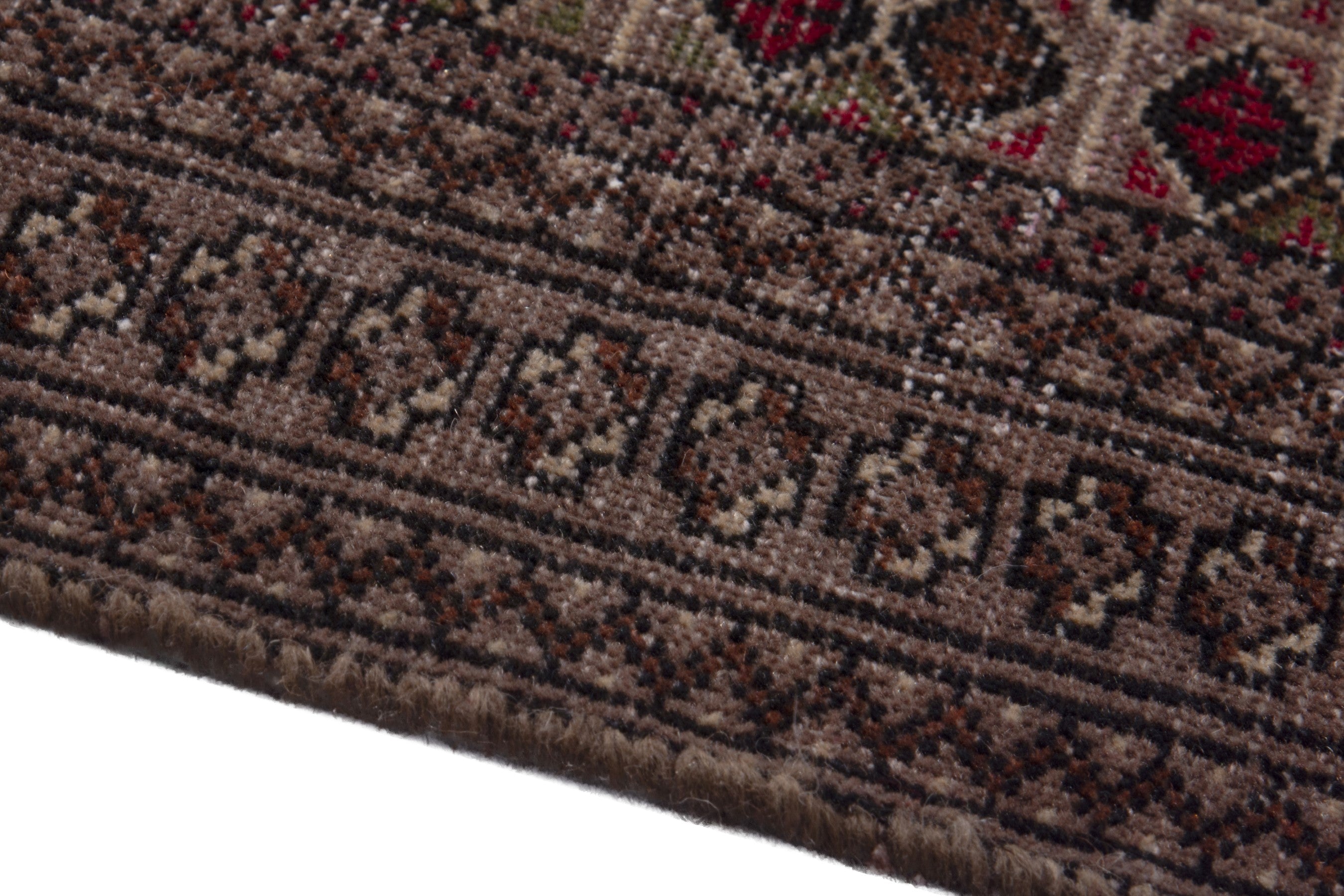 Persian Torkaman accent rug in cream and burgundy, view 8 of 17