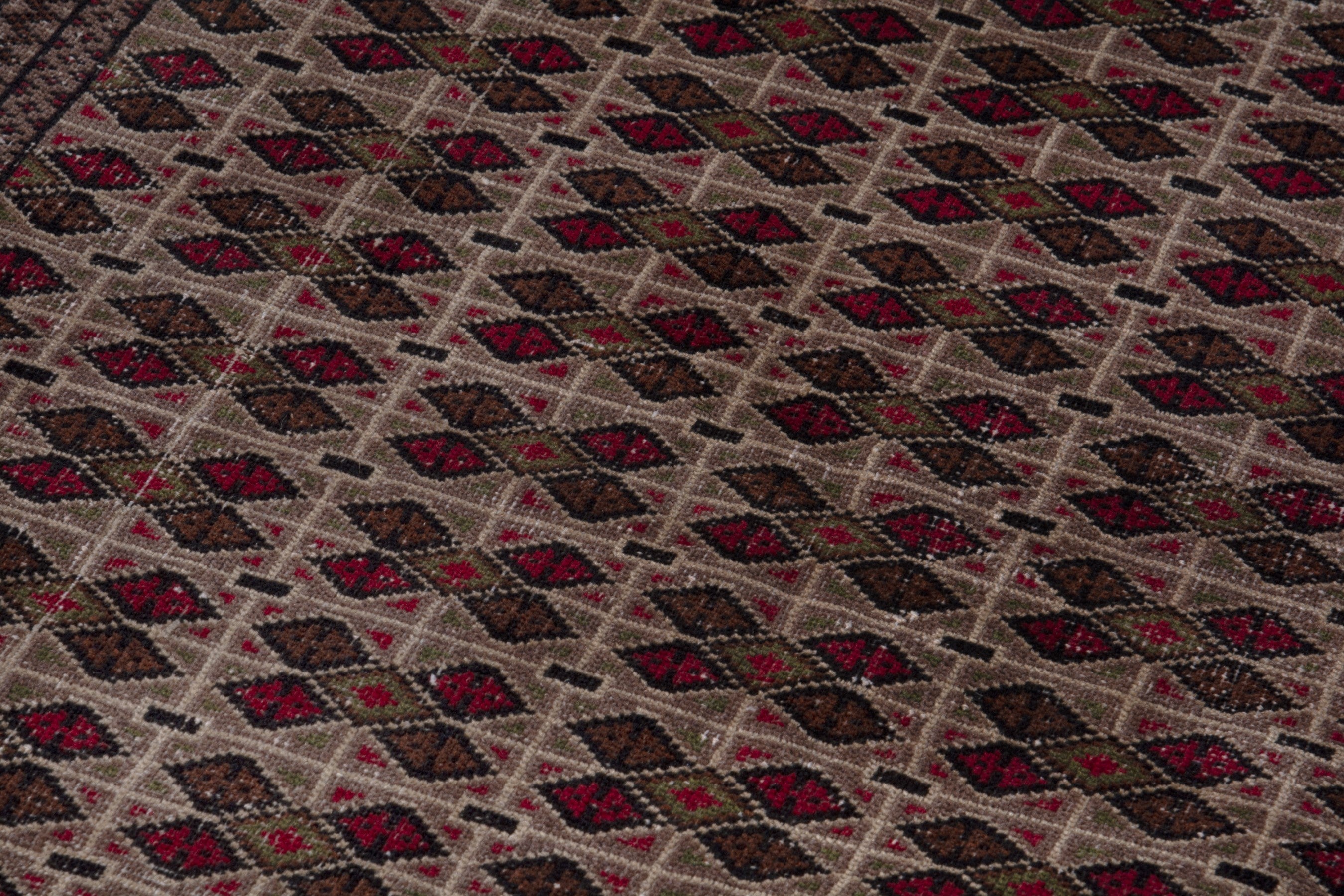 Persian Torkaman accent rug in cream and burgundy, view 9 of 17