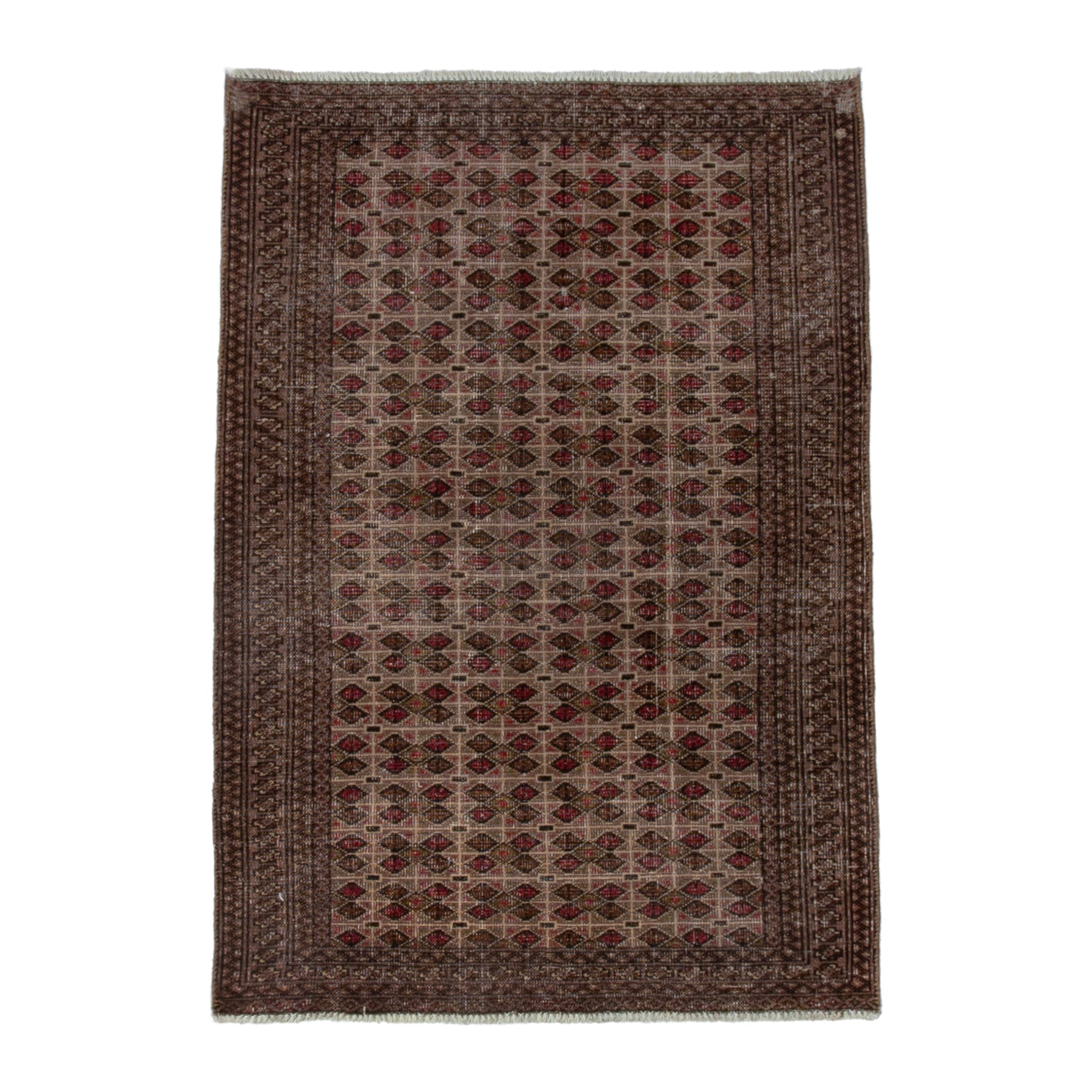 Persian Torkaman accent rug in cream and burgundy, 3'3" x 4'8"