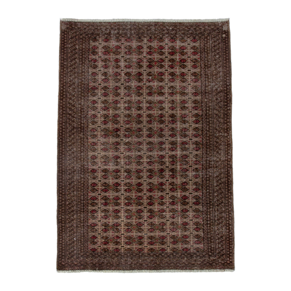Persian Torkaman accent rug in cream and burgundy, 3'3" x 4'8"
