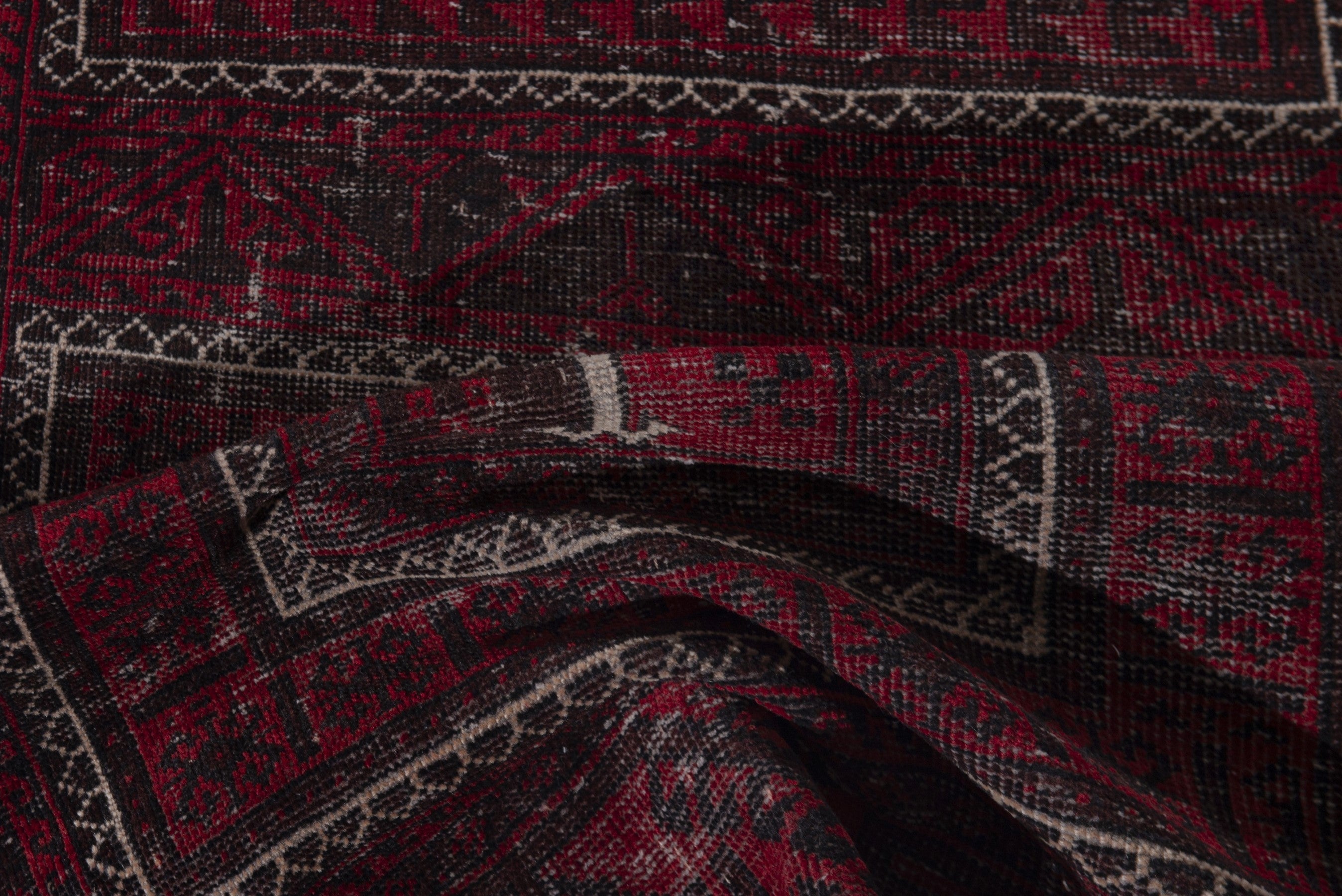 Persian Baluch runner rug in burgundy and deep red, view 14 of 17