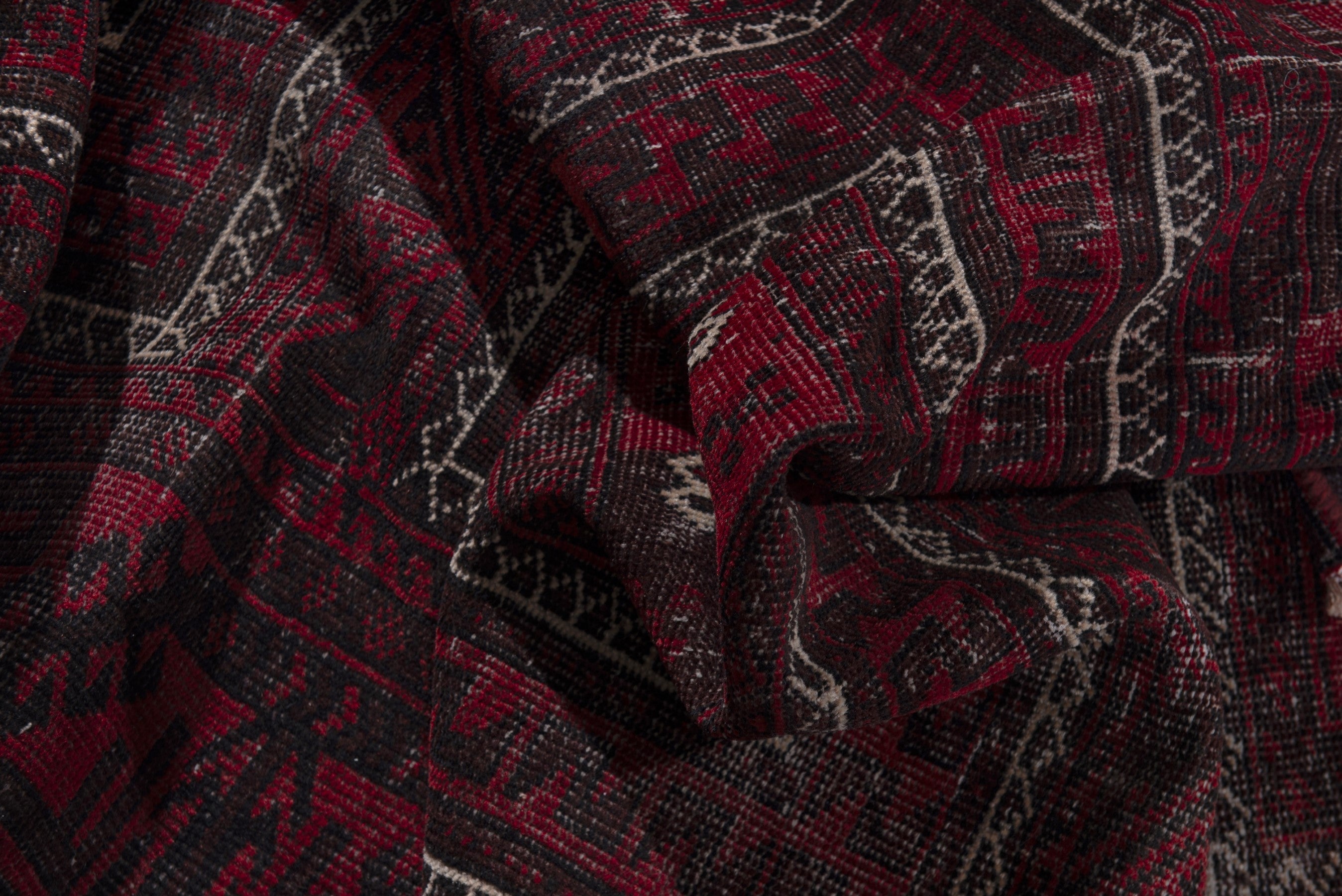Persian Baluch runner rug in burgundy and deep red, view 16 of 17