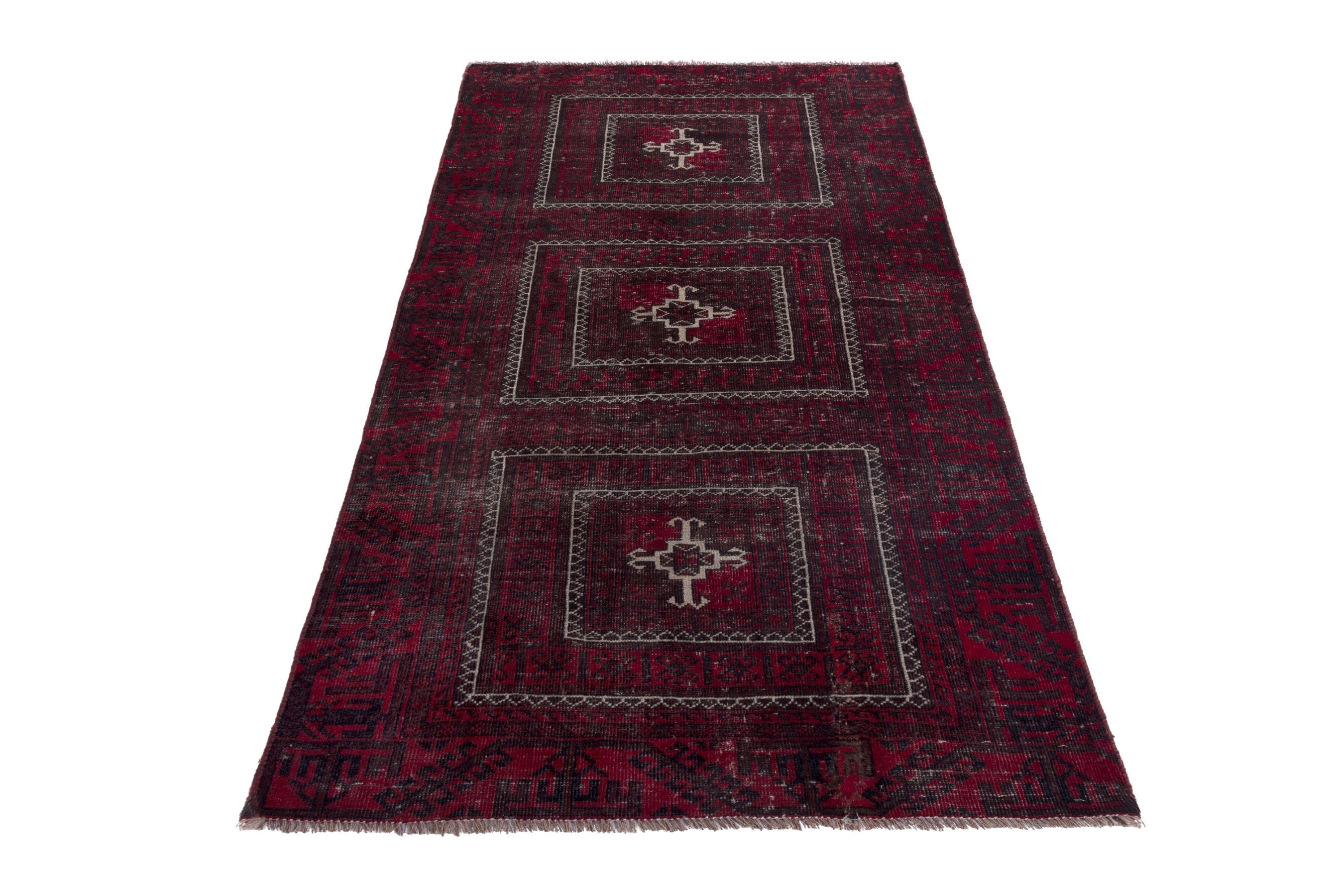 Persian Baluch runner rug in burgundy and deep red, view 2 of 17