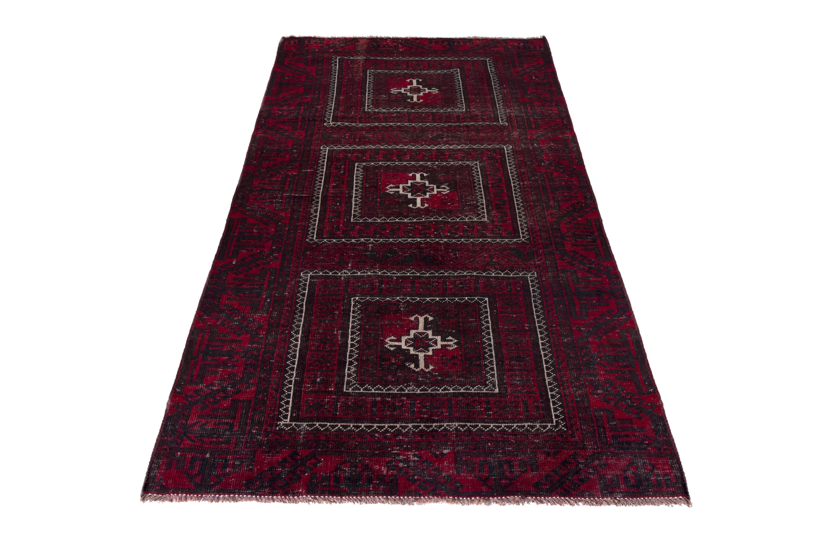 Persian Baluch runner rug in burgundy and deep red, view 3 of 17