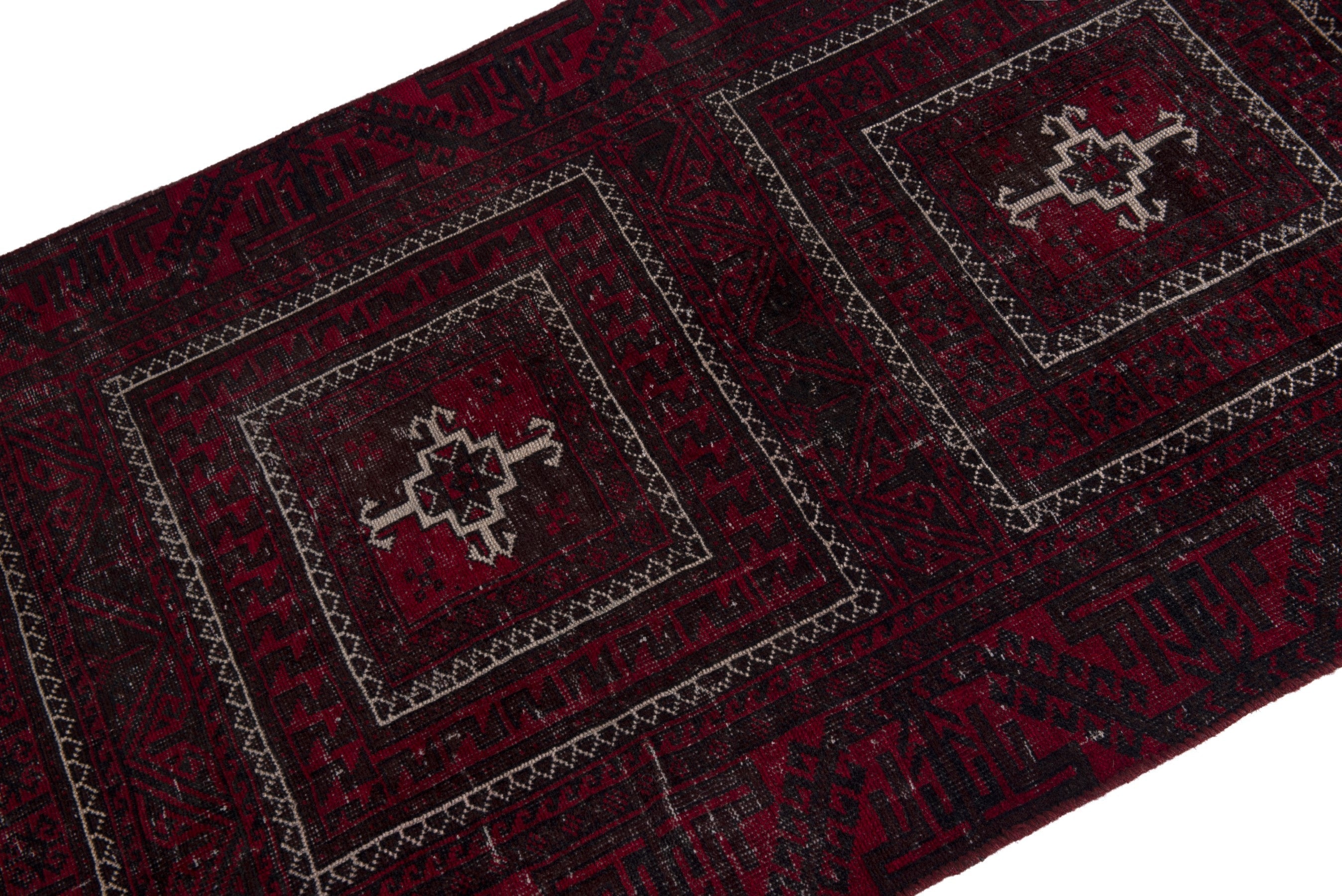 Persian Baluch runner rug in burgundy and deep red, view 6 of 17