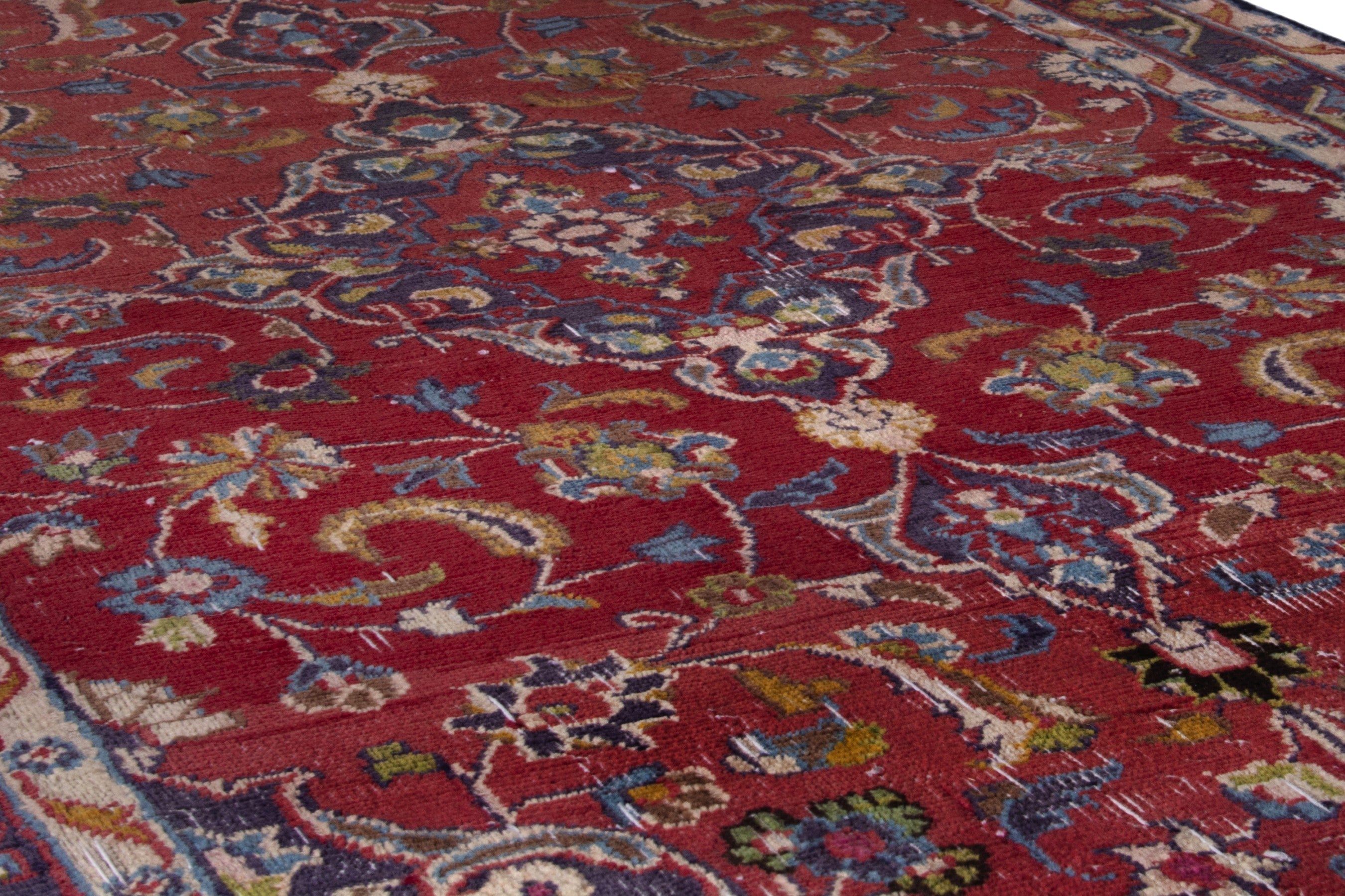 Persian Mashhad accent rug in deep red and burgundy, view 10 of 17
