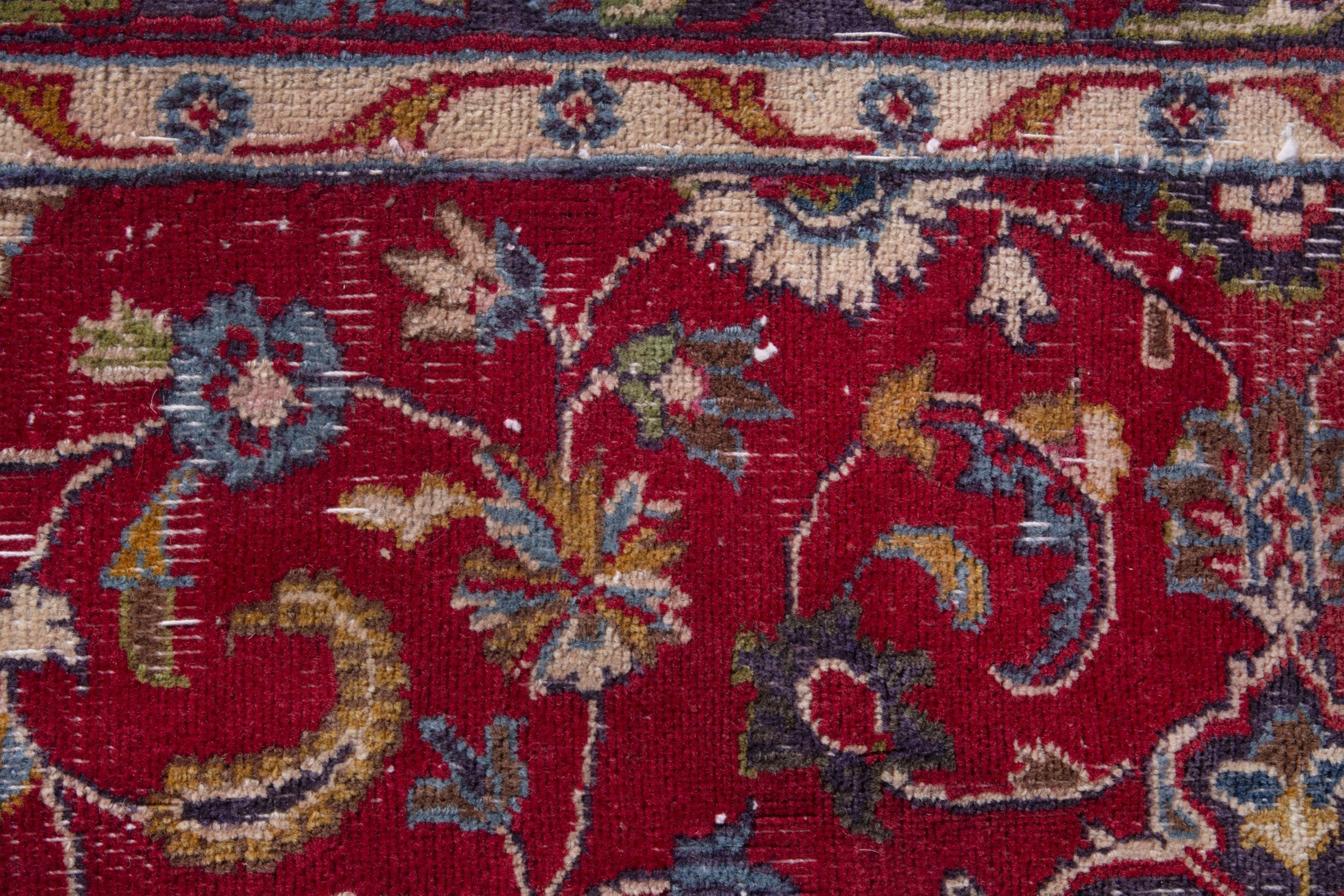 Persian Mashhad accent rug in deep red and burgundy, view 11 of 17