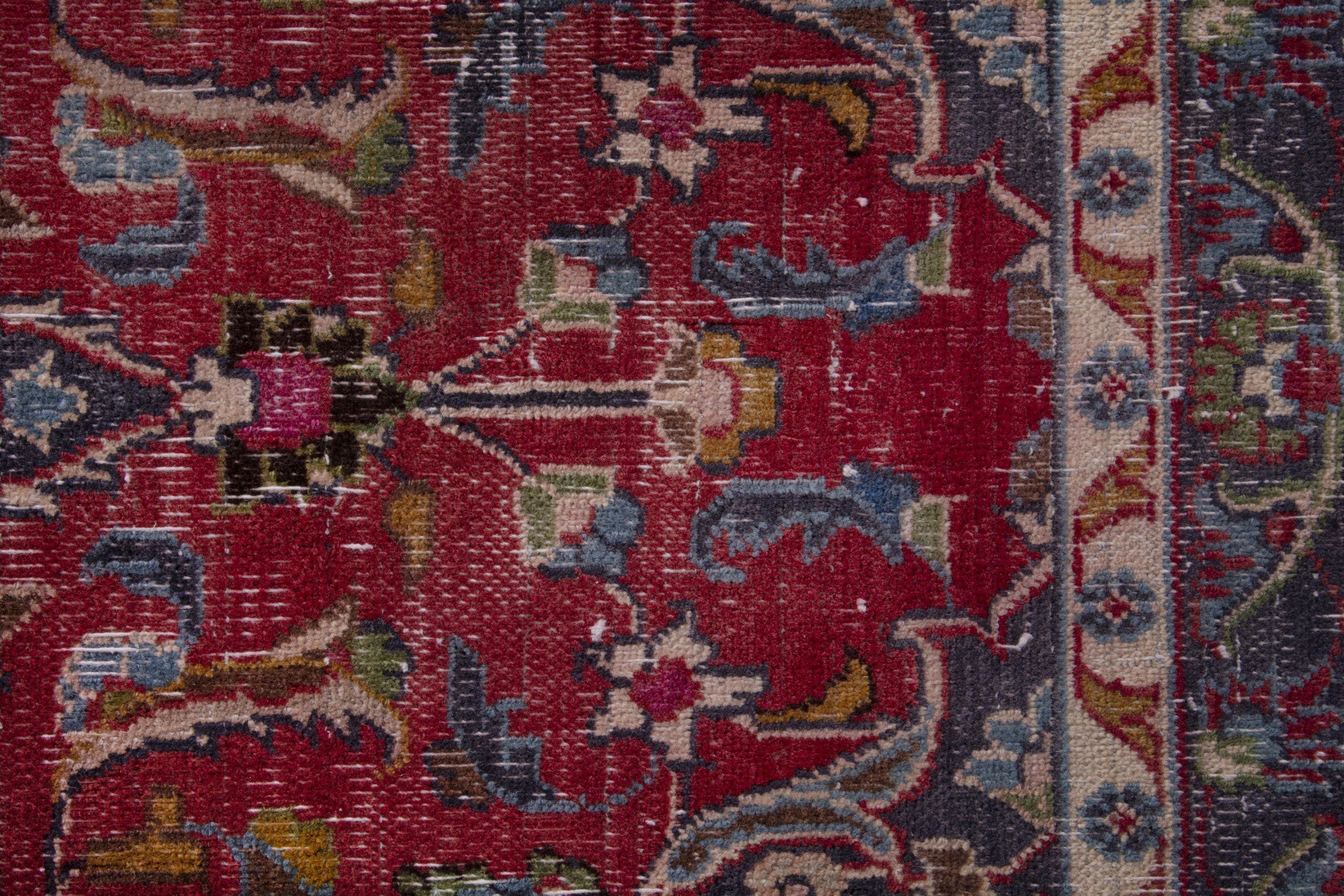 Persian Mashhad accent rug in deep red and burgundy, view 13 of 17