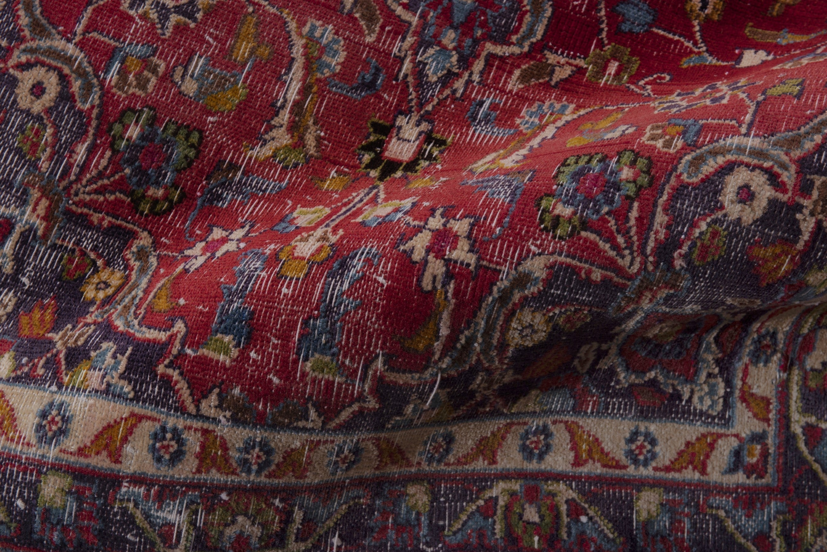 Persian Mashhad accent rug in deep red and burgundy, view 14 of 17